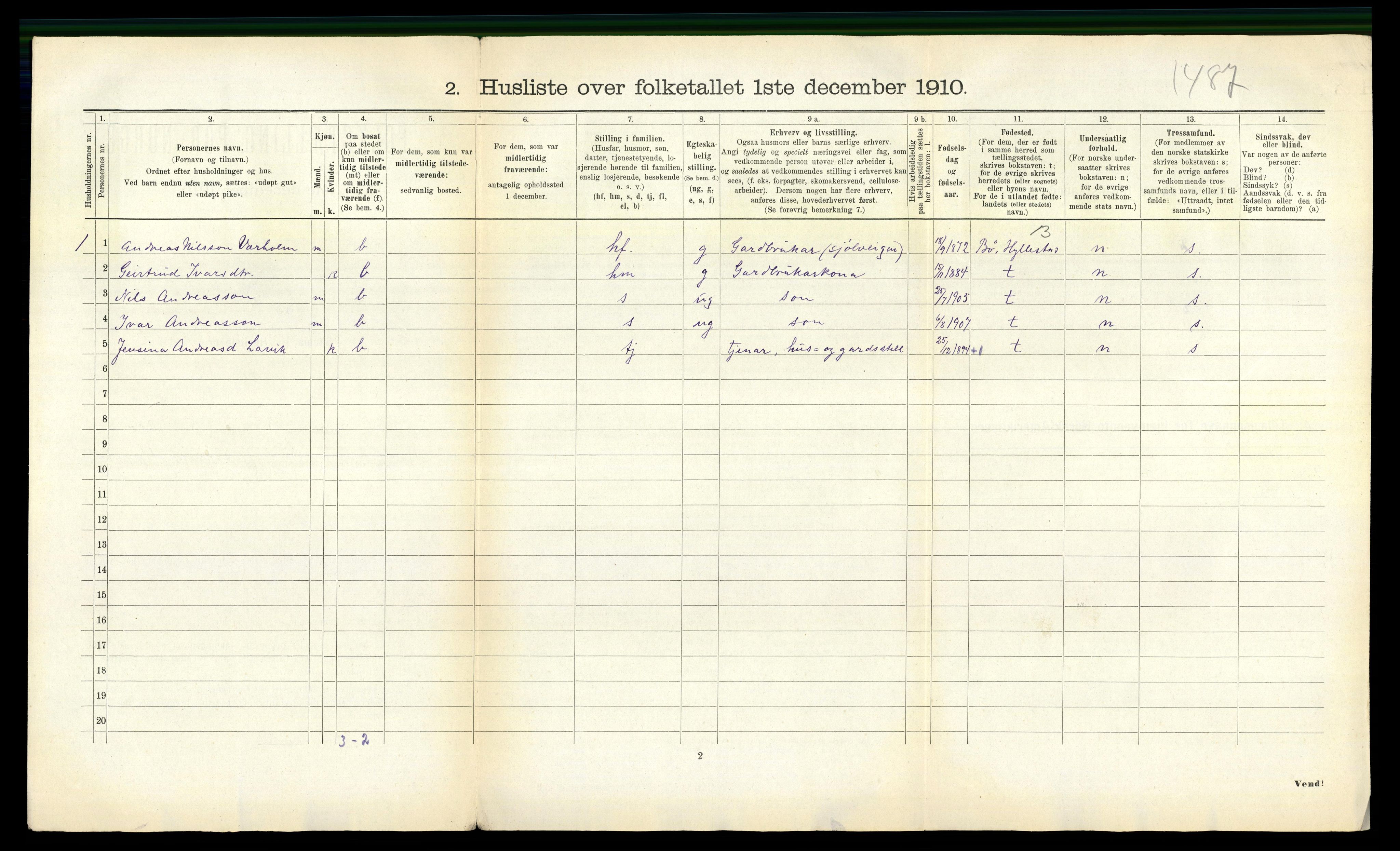 RA, 1910 census for Lavik, 1910, p. 48