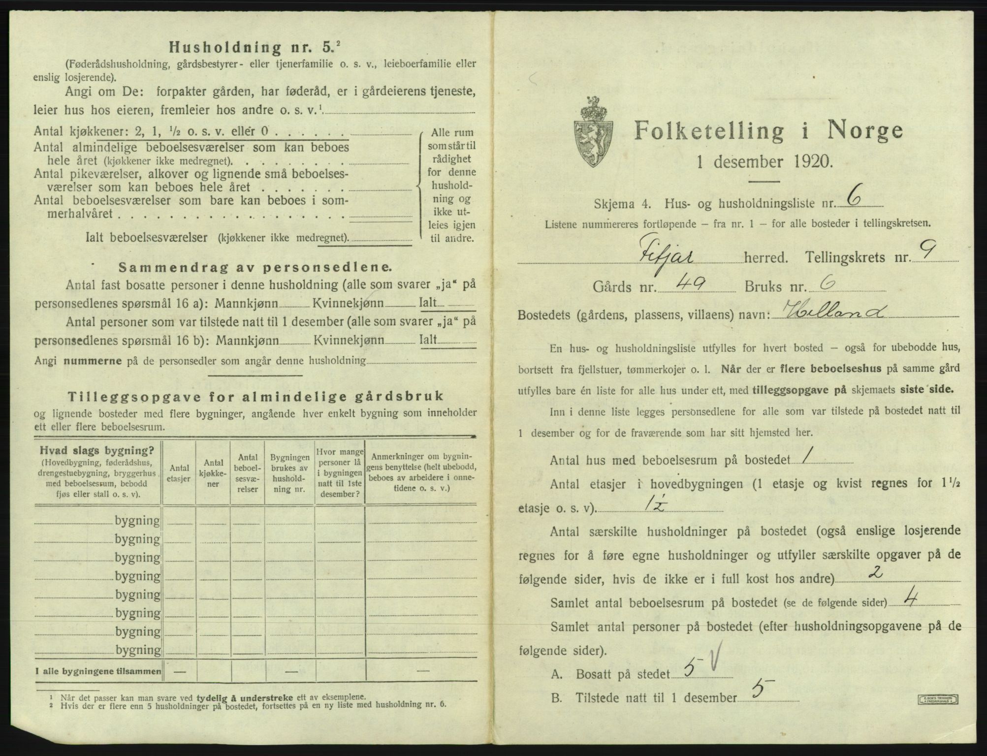 SAB, 1920 census for Fitjar, 1920, p. 516