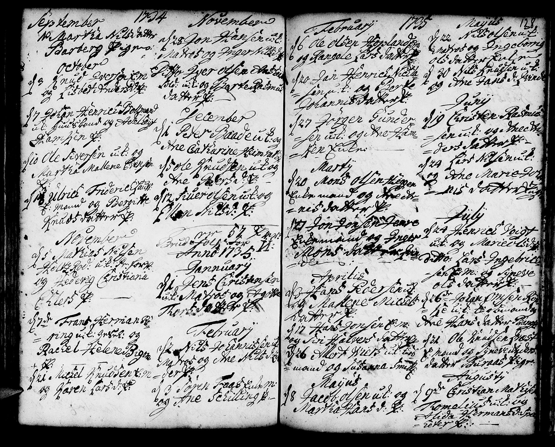 Korskirken sokneprestembete, AV/SAB-A-76101/H/Haa/L0008: Parish register (official) no. A 8, 1698-1747, p. 128