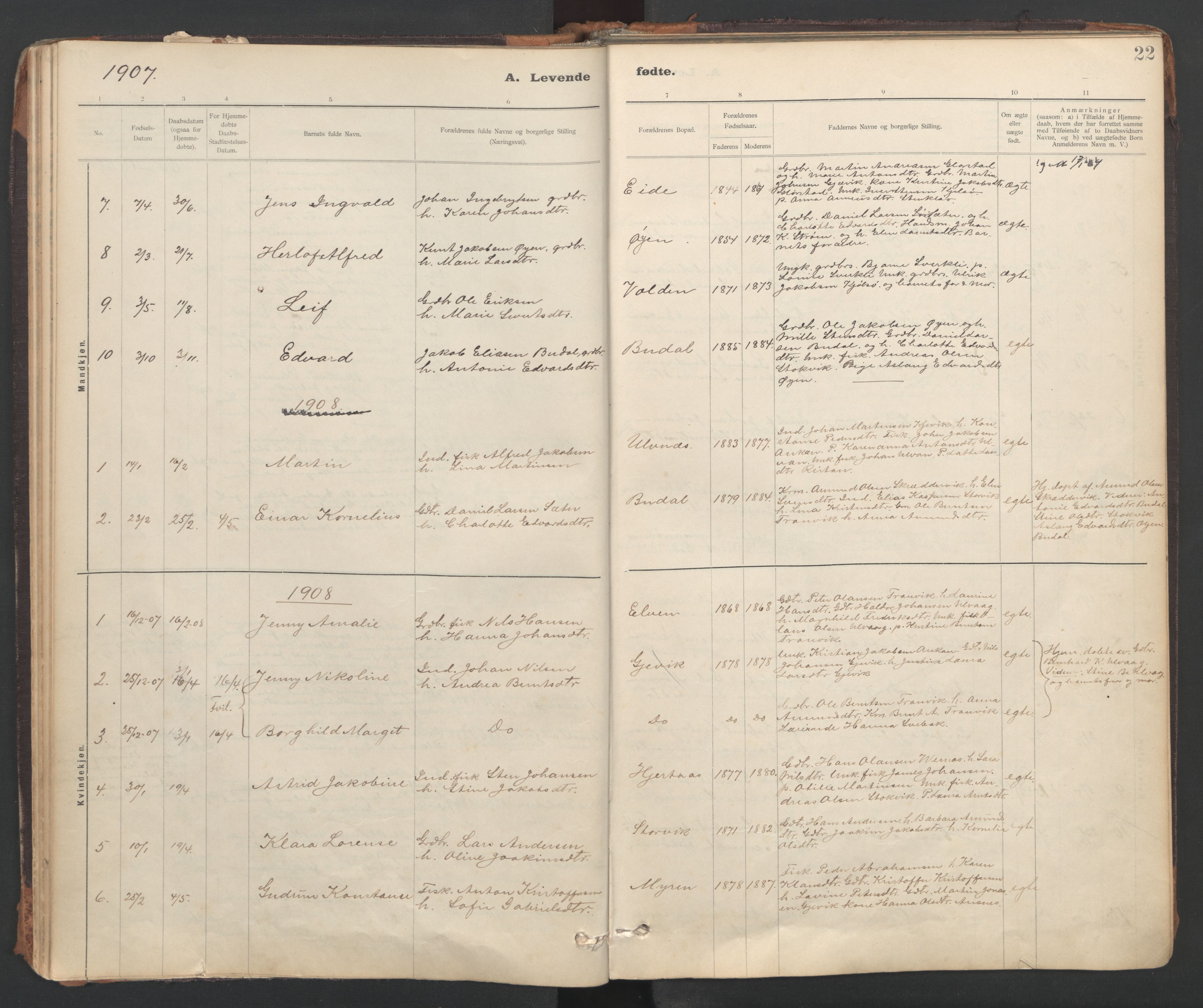 Ministerialprotokoller, klokkerbøker og fødselsregistre - Sør-Trøndelag, SAT/A-1456/637/L0559: Parish register (official) no. 637A02, 1899-1923, p. 22