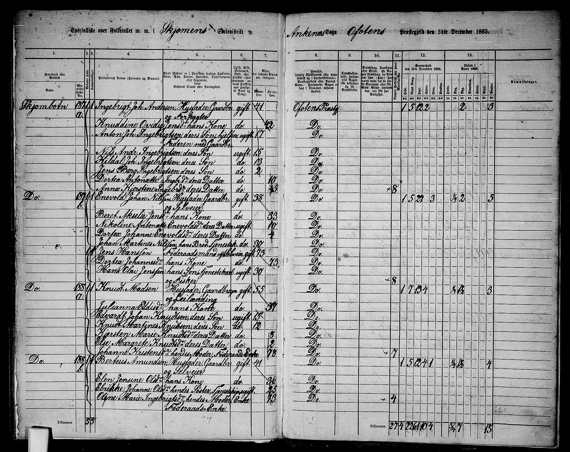 RA, 1865 census for Ofoten, 1865, p. 166