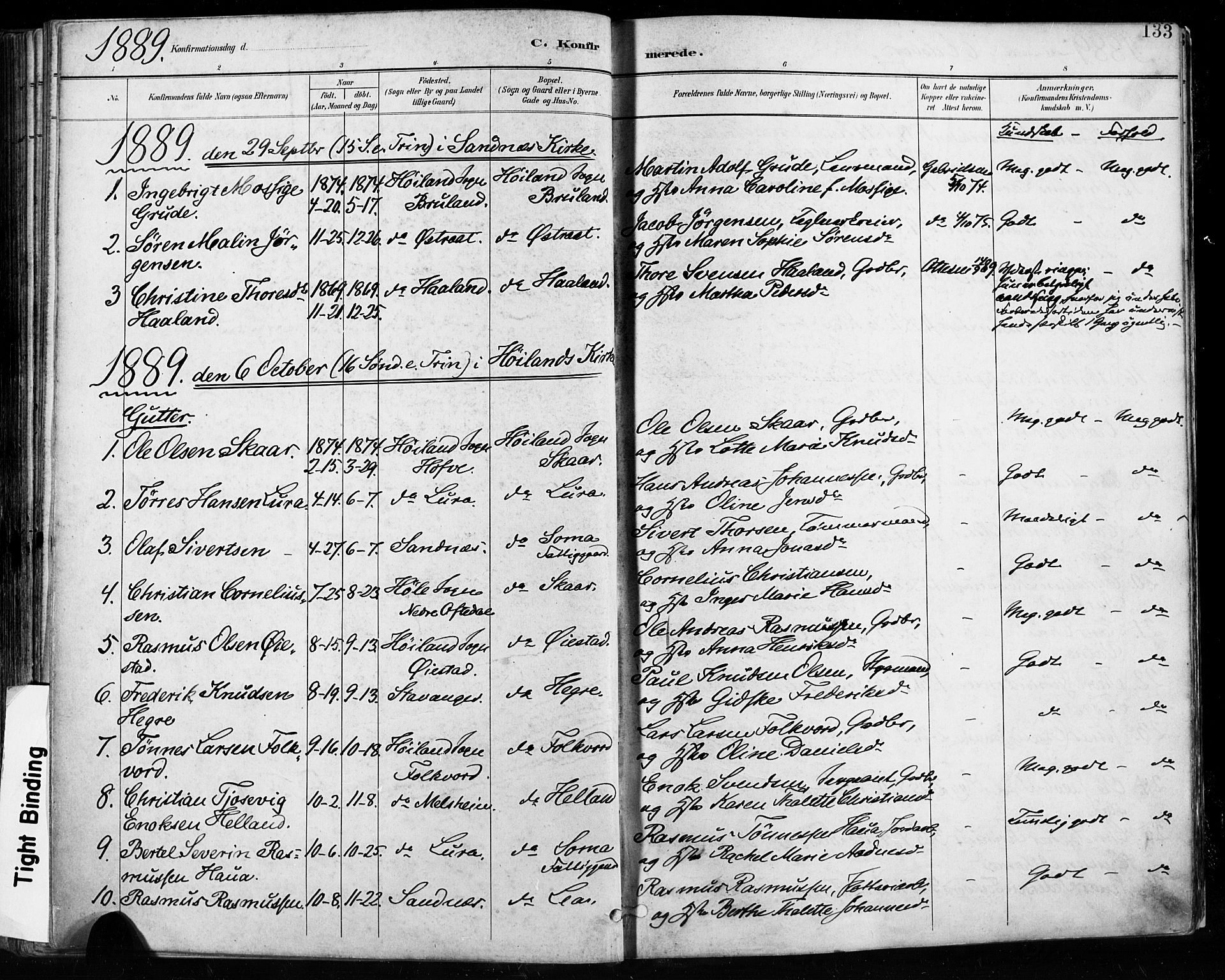 Høyland sokneprestkontor, SAST/A-101799/001/30BA/L0013: Parish register (official) no. A 13.1, 1889-1898, p. 133