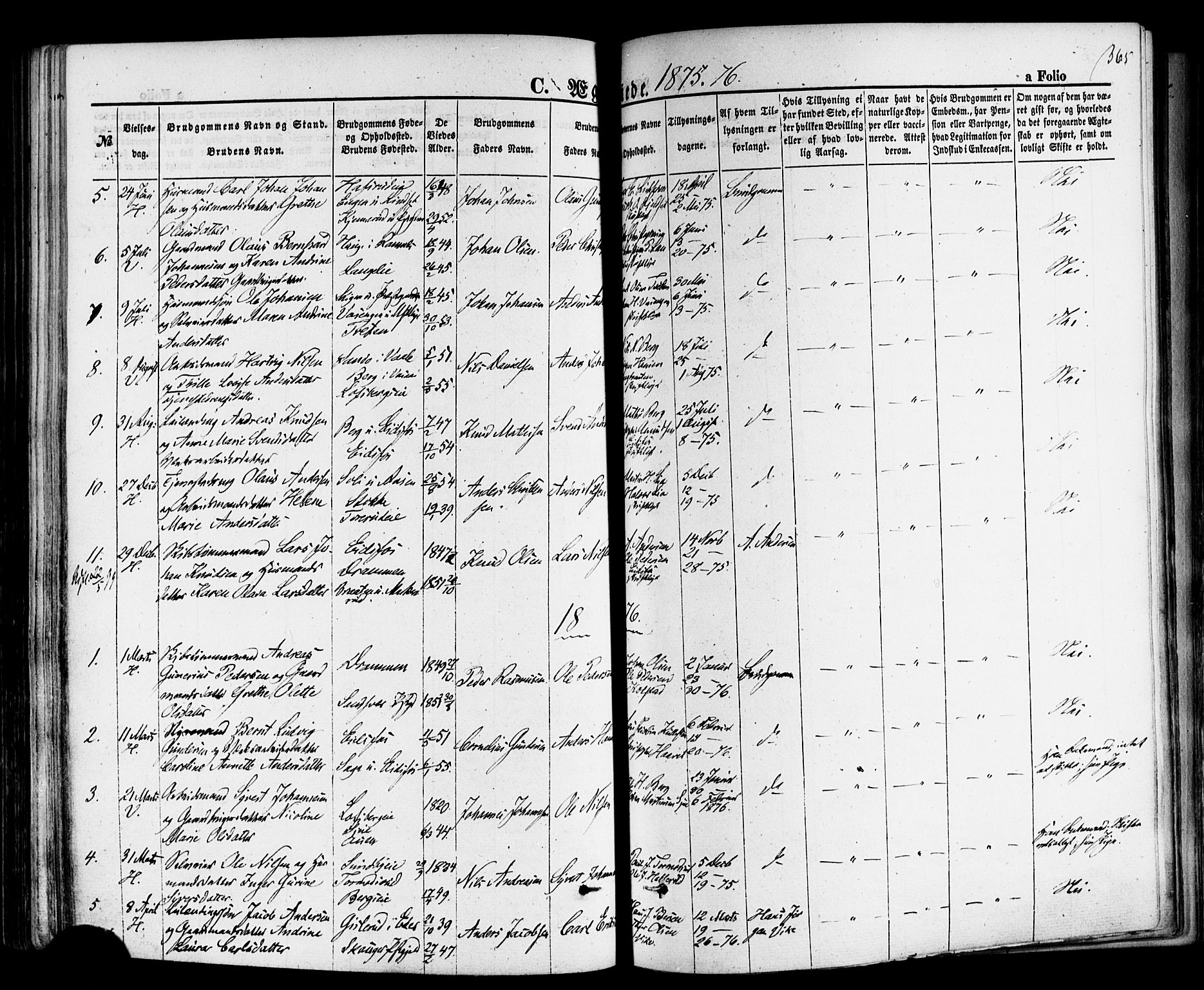 Hof kirkebøker, AV/SAKO-A-64/F/Fa/L0006: Parish register (official) no. I 6, 1851-1877, p. 365