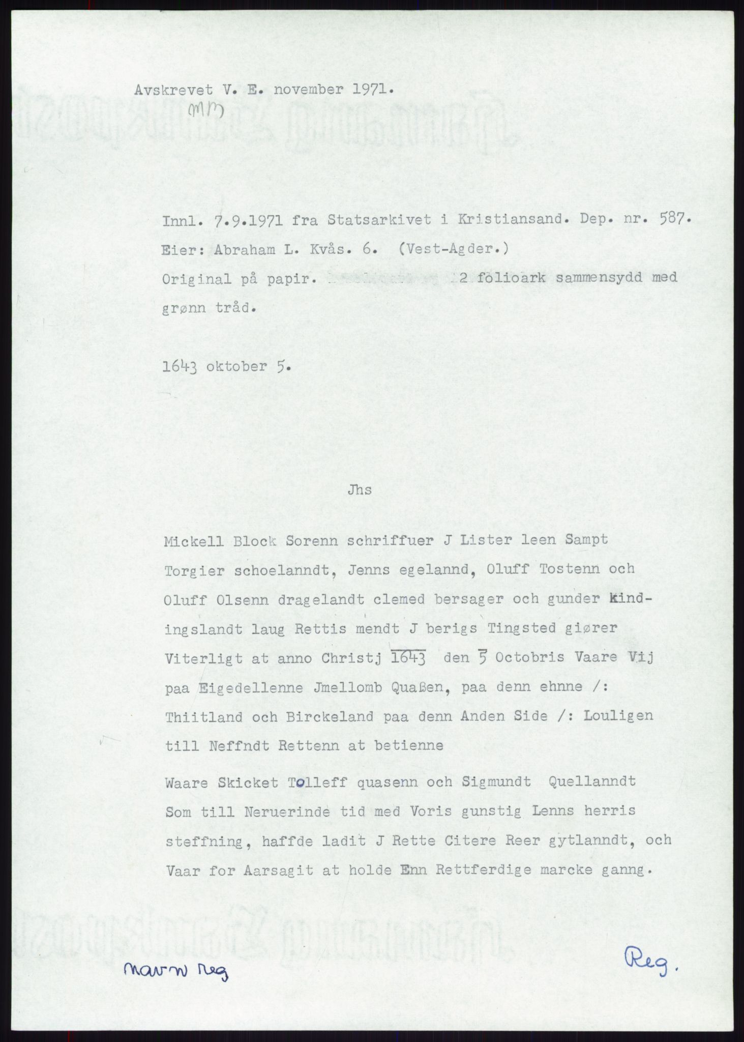 Samlinger til kildeutgivelse, Diplomavskriftsamlingen, RA/EA-4053/H/Ha, p. 1891
