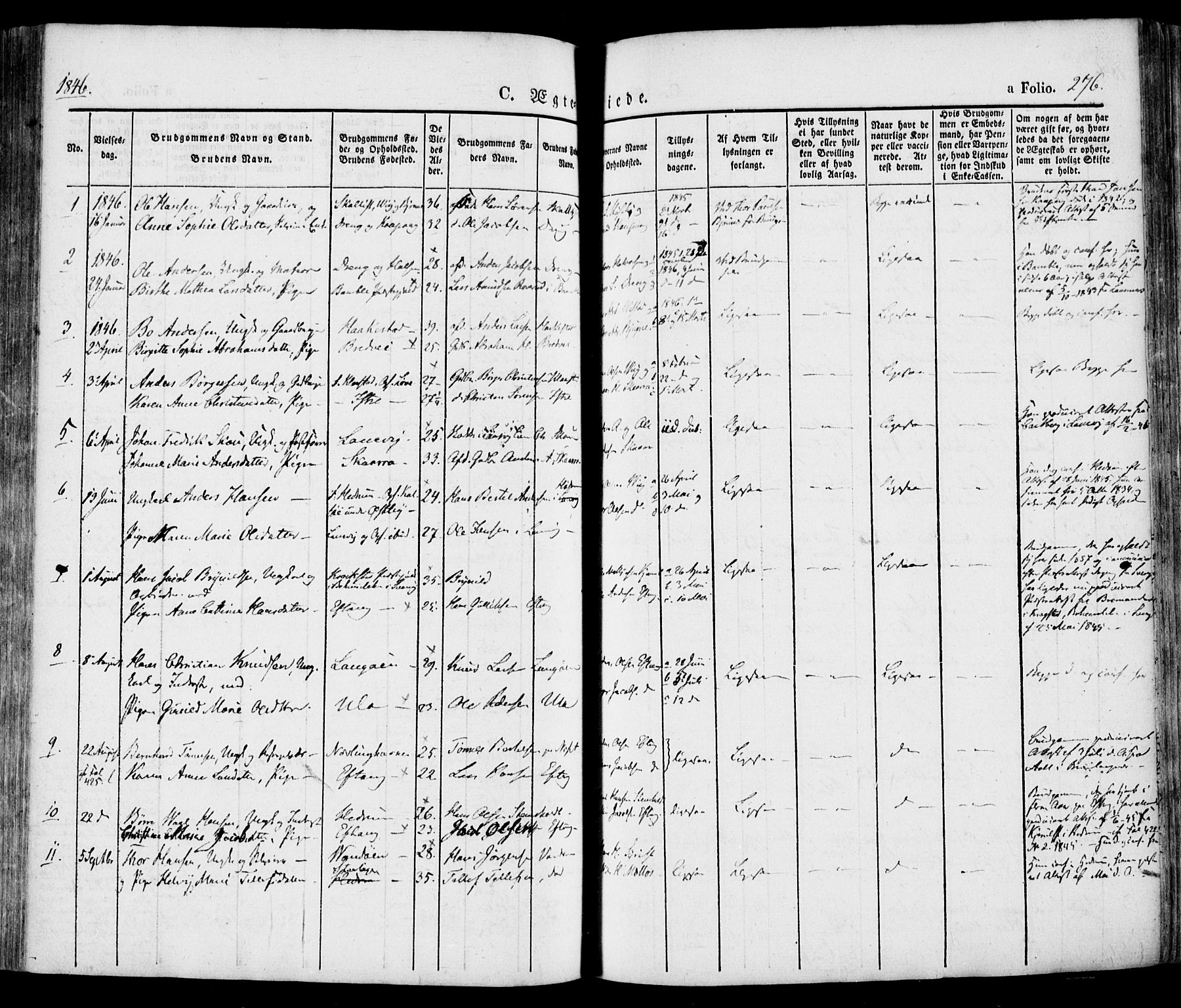 Tjølling kirkebøker, SAKO/A-60/F/Fa/L0006: Parish register (official) no. 6, 1835-1859, p. 276