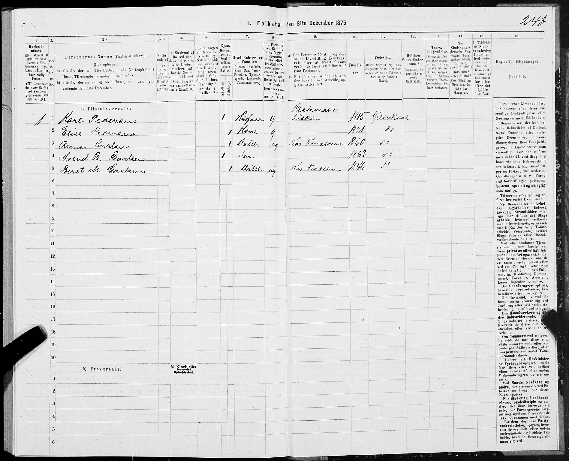 SAT, 1875 census for 1838P Gildeskål, 1875, p. 1243