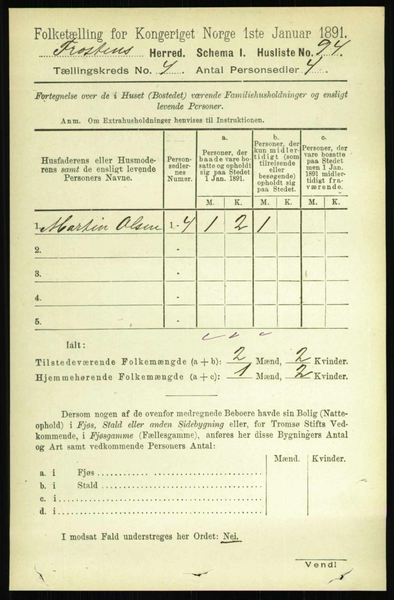 RA, 1891 census for 1717 Frosta, 1891, p. 2635