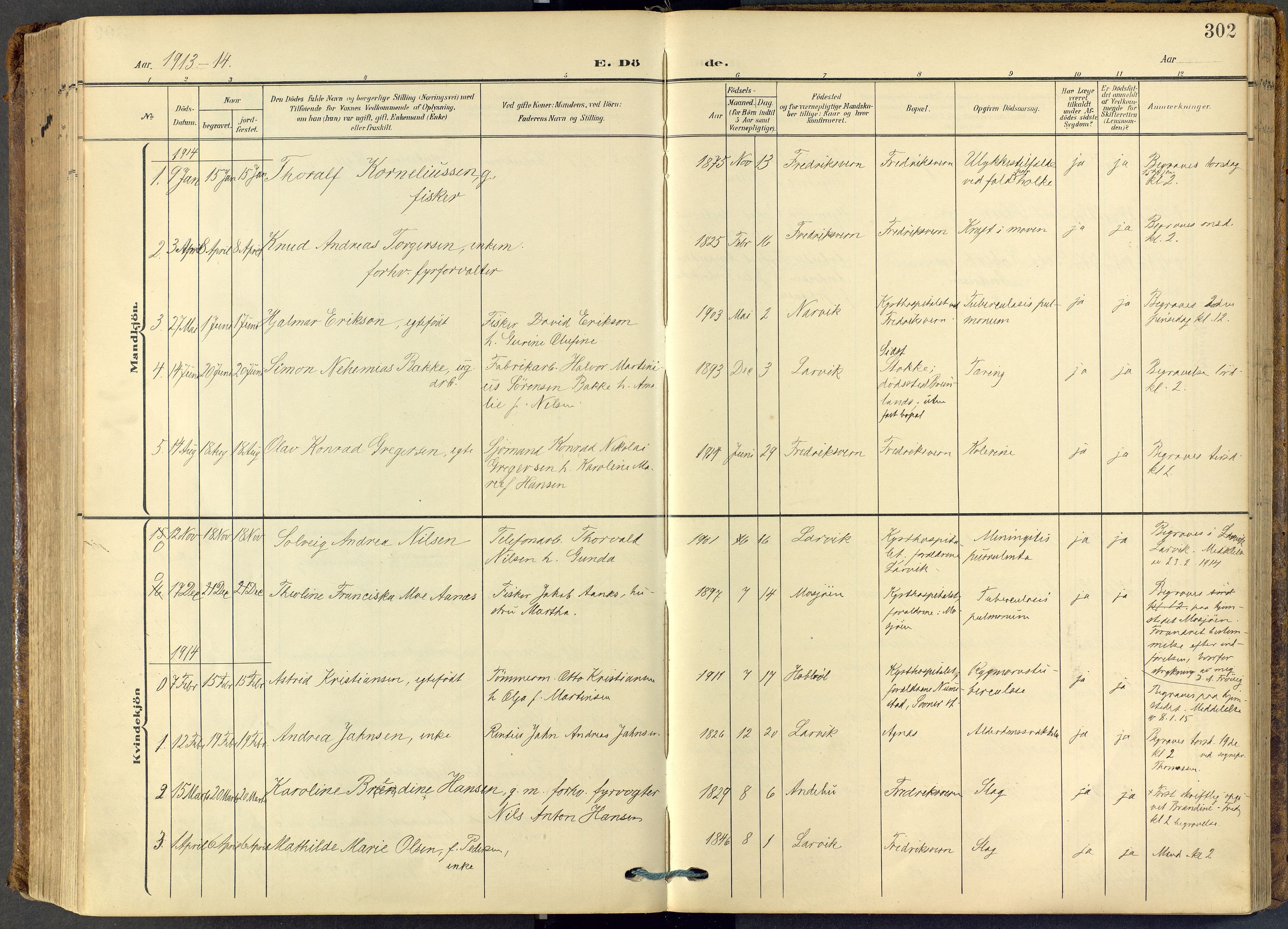 Stavern kirkebøker, SAKO/A-318/F/Fa/L0009: Parish register (official) no. 9, 1906-1955, p. 302