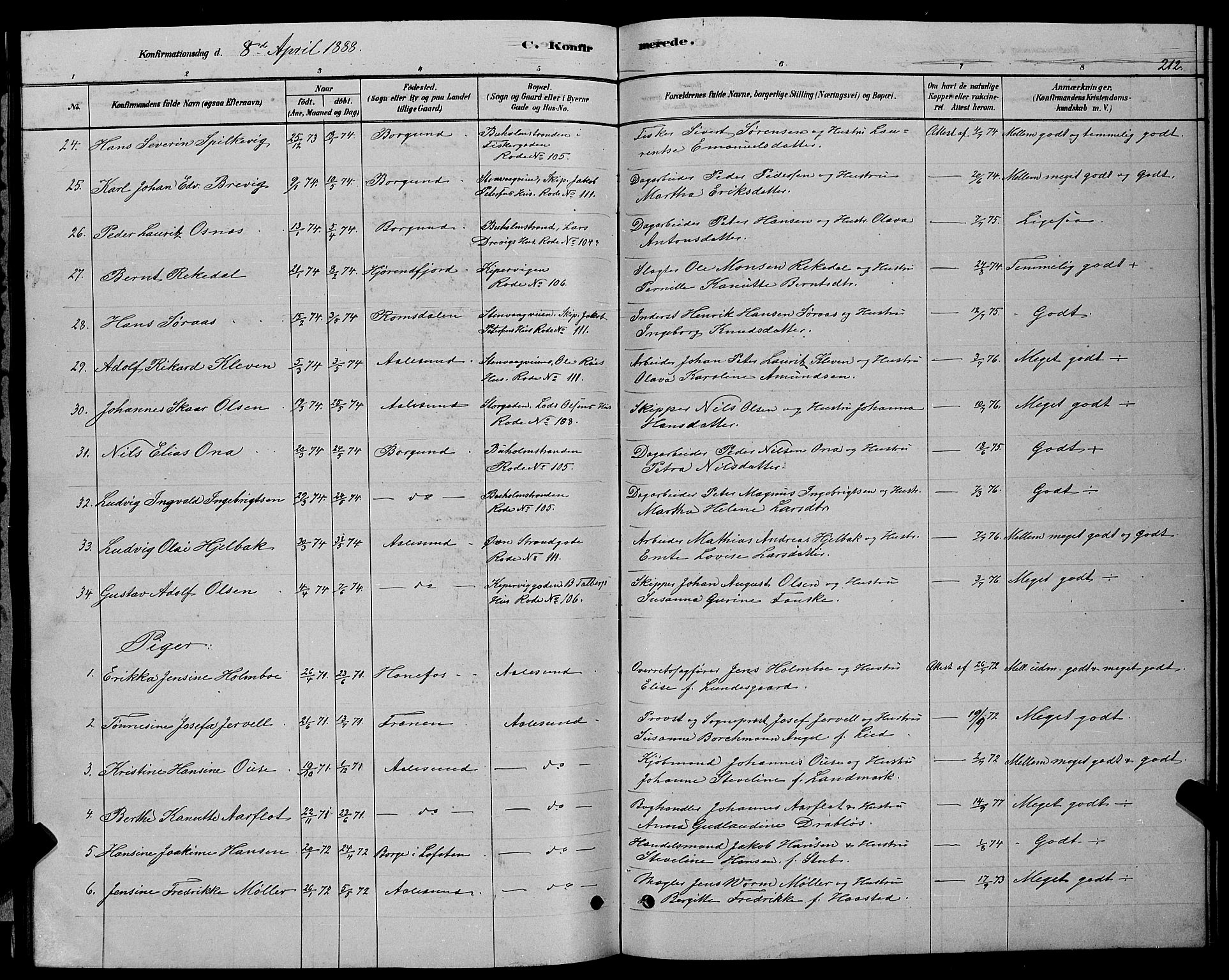 Ministerialprotokoller, klokkerbøker og fødselsregistre - Møre og Romsdal, AV/SAT-A-1454/529/L0466: Parish register (copy) no. 529C03, 1878-1888, p. 212