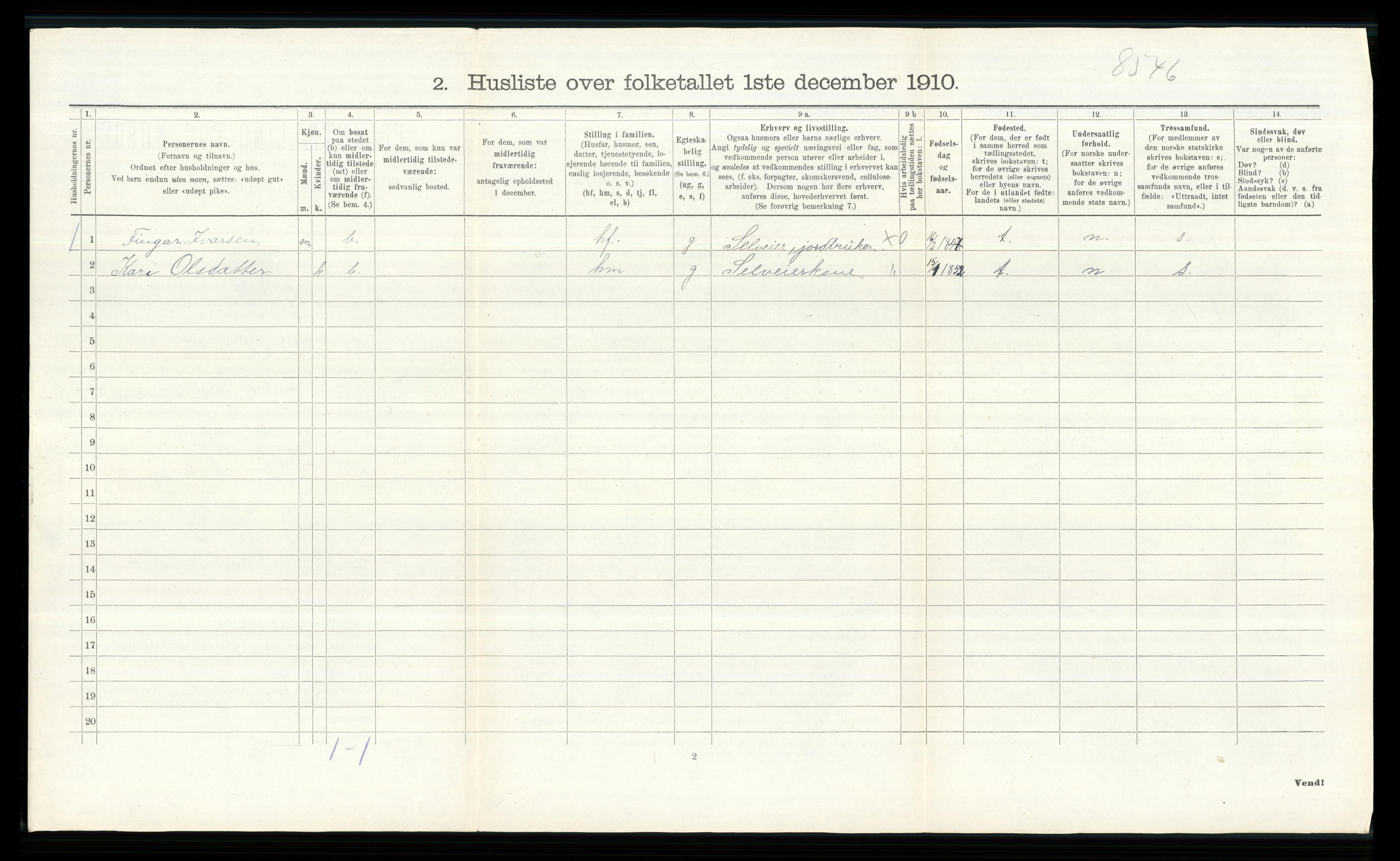 RA, 1910 census for Gol, 1910, p. 853