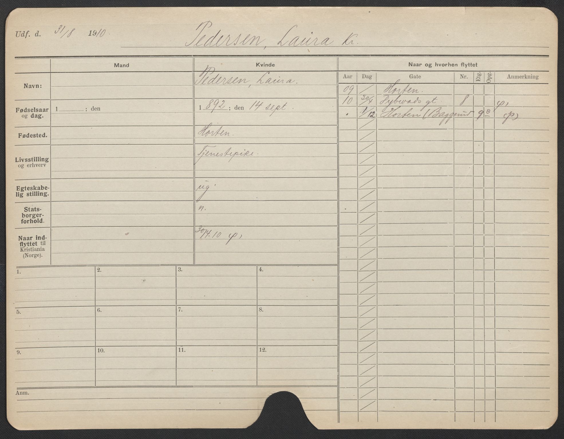 Oslo folkeregister, Registerkort, AV/SAO-A-11715/F/Fa/Fac/L0022: Kvinner, 1906-1914, p. 781a