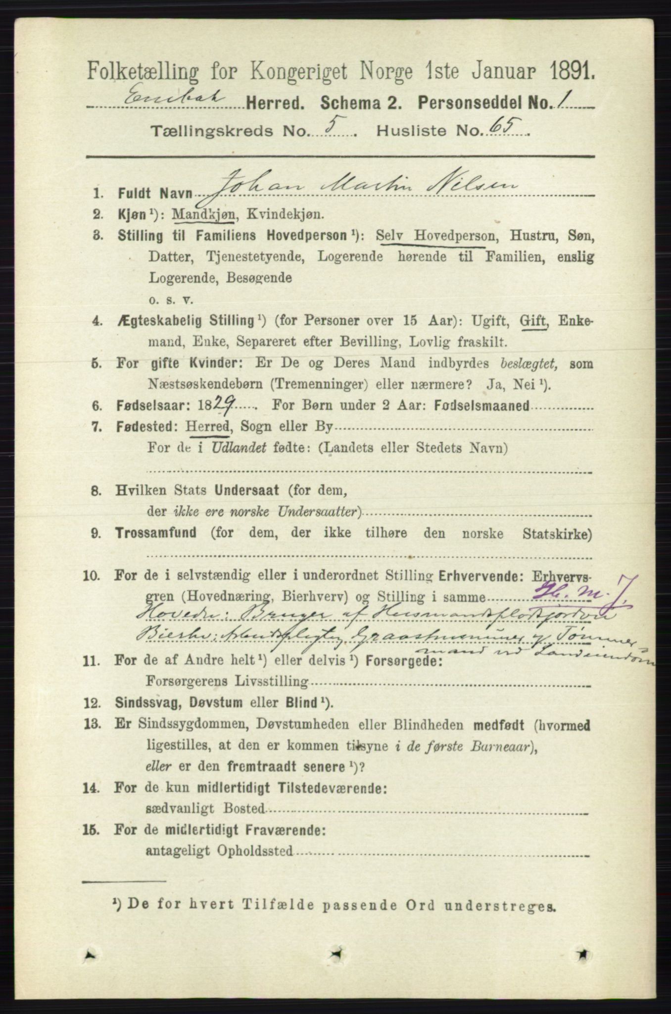 RA, 1891 census for 0229 Enebakk, 1891, p. 2382