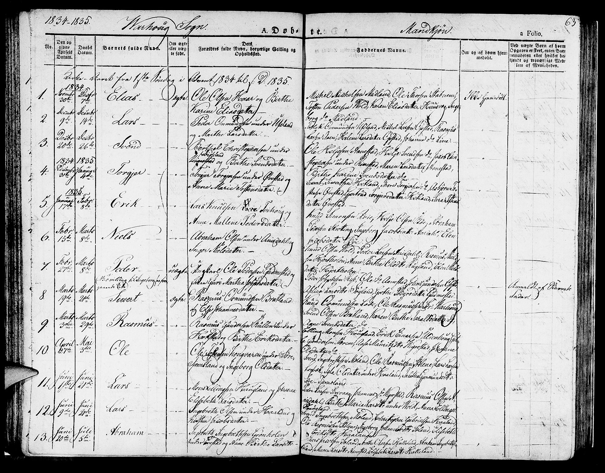 Hå sokneprestkontor, AV/SAST-A-101801/001/30BA/L0004: Parish register (official) no. A 4.1 /2, 1826-1841, p. 63