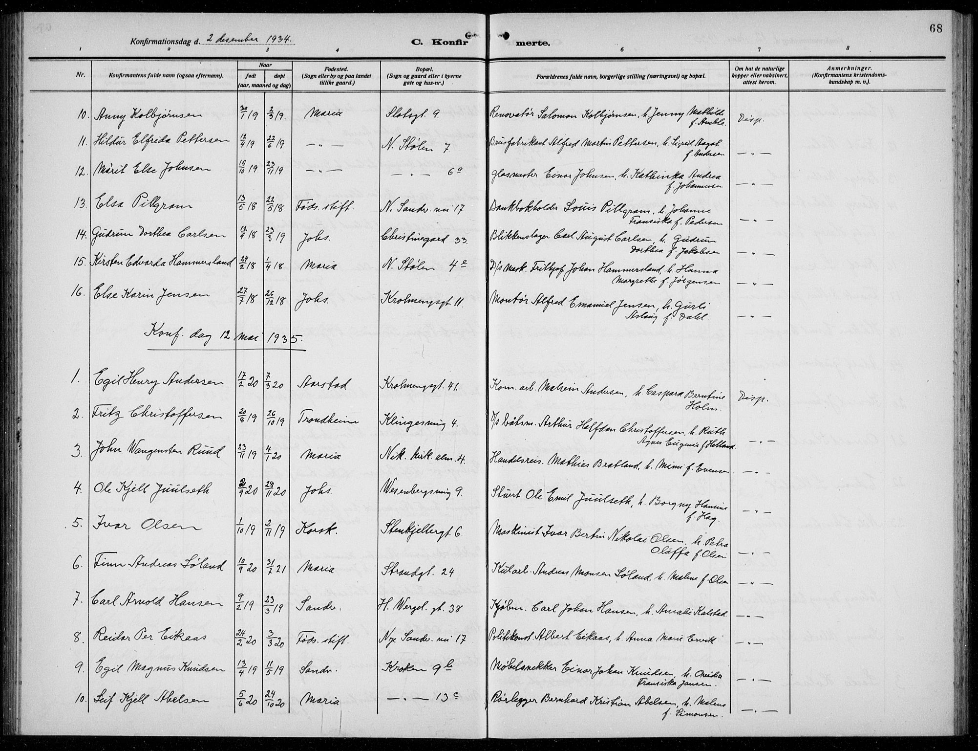 Mariakirken Sokneprestembete, AV/SAB-A-76901/H/Hab/L0010: Parish register (copy) no. A 10, 1920-1937, p. 68