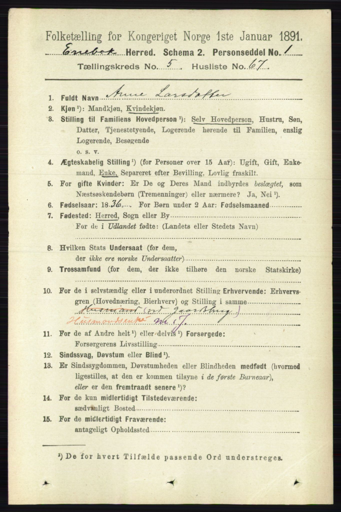 RA, 1891 census for 0229 Enebakk, 1891, p. 2393