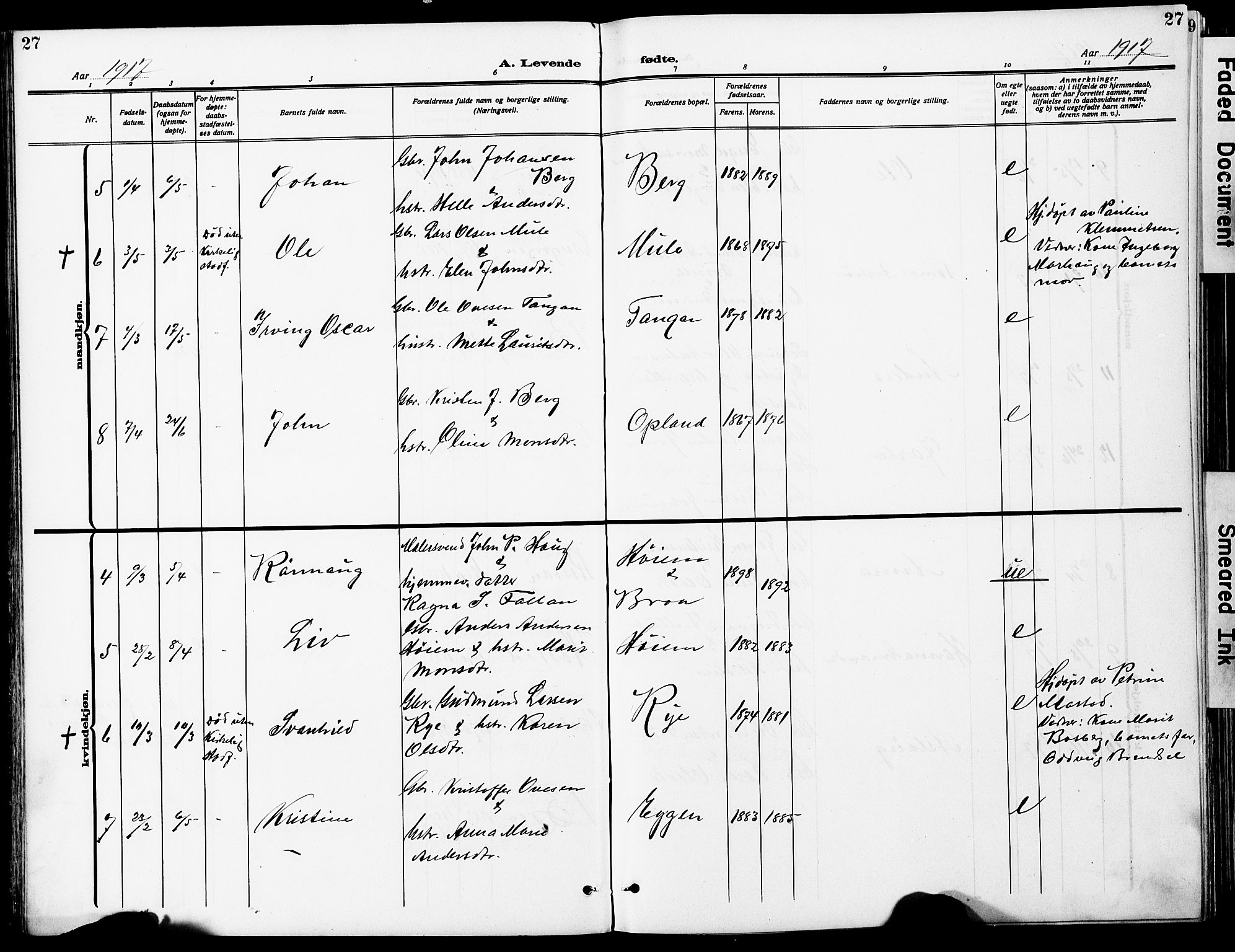 Ministerialprotokoller, klokkerbøker og fødselsregistre - Sør-Trøndelag, SAT/A-1456/612/L0388: Parish register (copy) no. 612C04, 1909-1929, p. 27