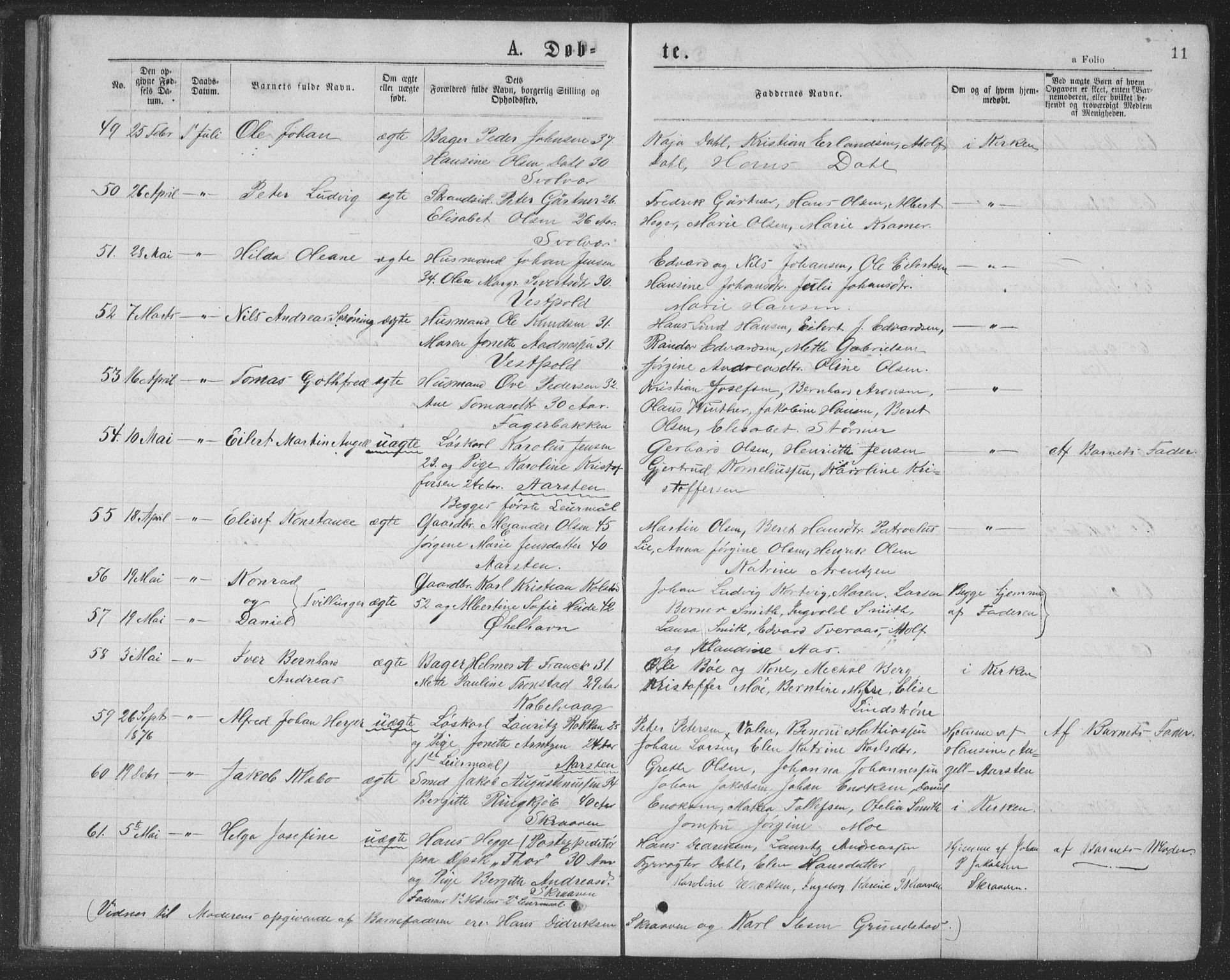 Ministerialprotokoller, klokkerbøker og fødselsregistre - Nordland, AV/SAT-A-1459/874/L1075: Parish register (copy) no. 874C04, 1876-1883, p. 11