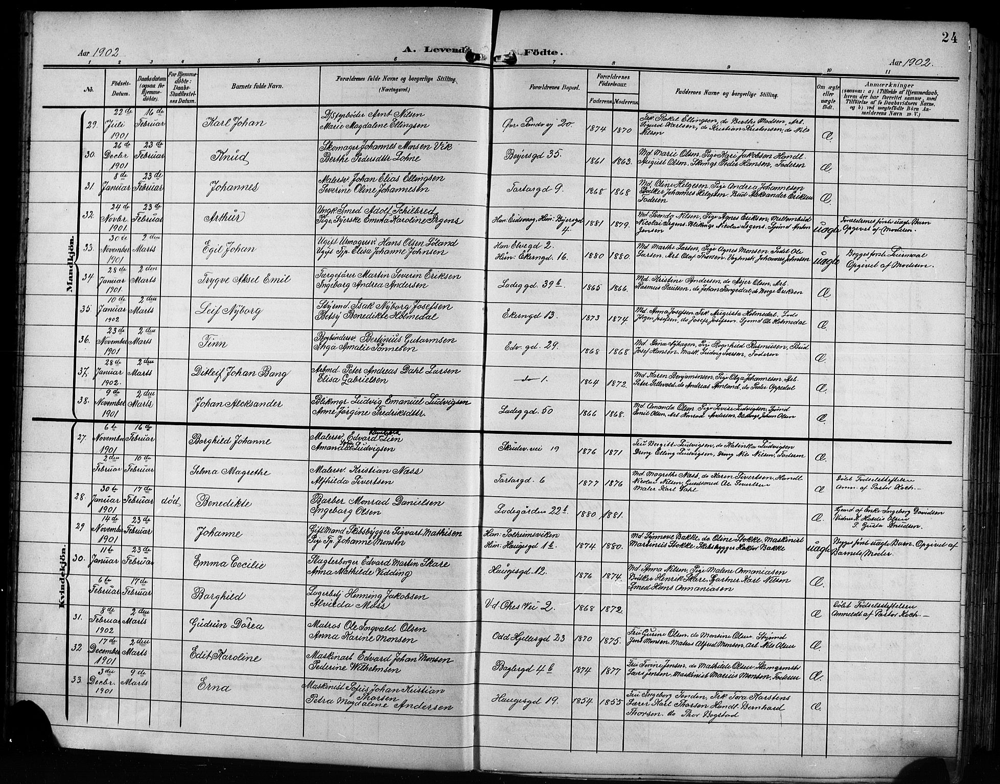 Sandviken Sokneprestembete, AV/SAB-A-77601/H/Hb/L0004: Parish register (copy) no. B 1, 1901-1914, p. 24