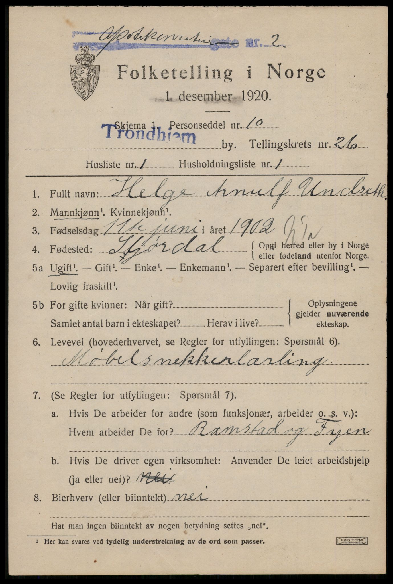 SAT, 1920 census for Trondheim, 1920, p. 68352