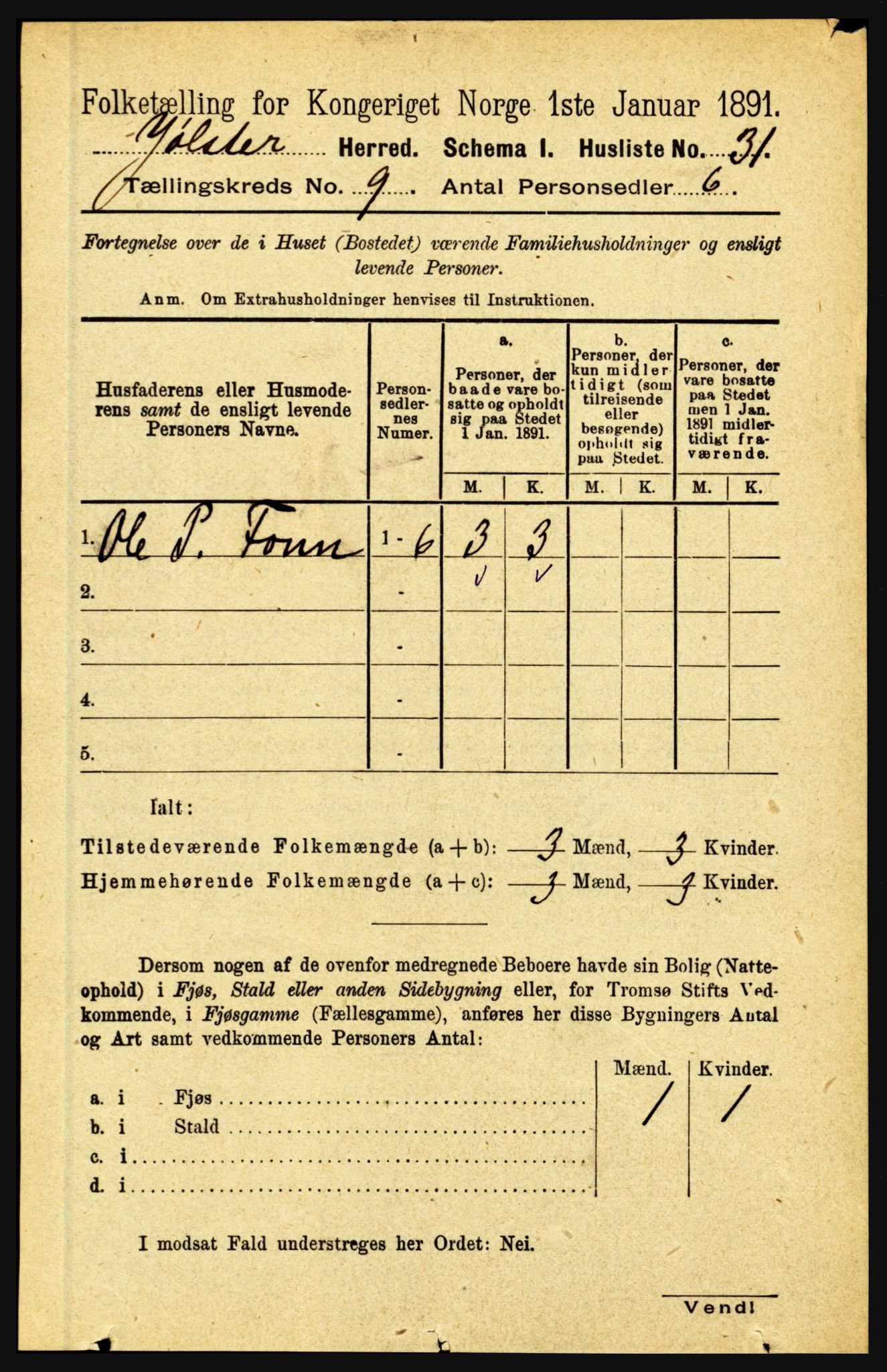 RA, 1891 census for 1431 Jølster, 1891, p. 3123