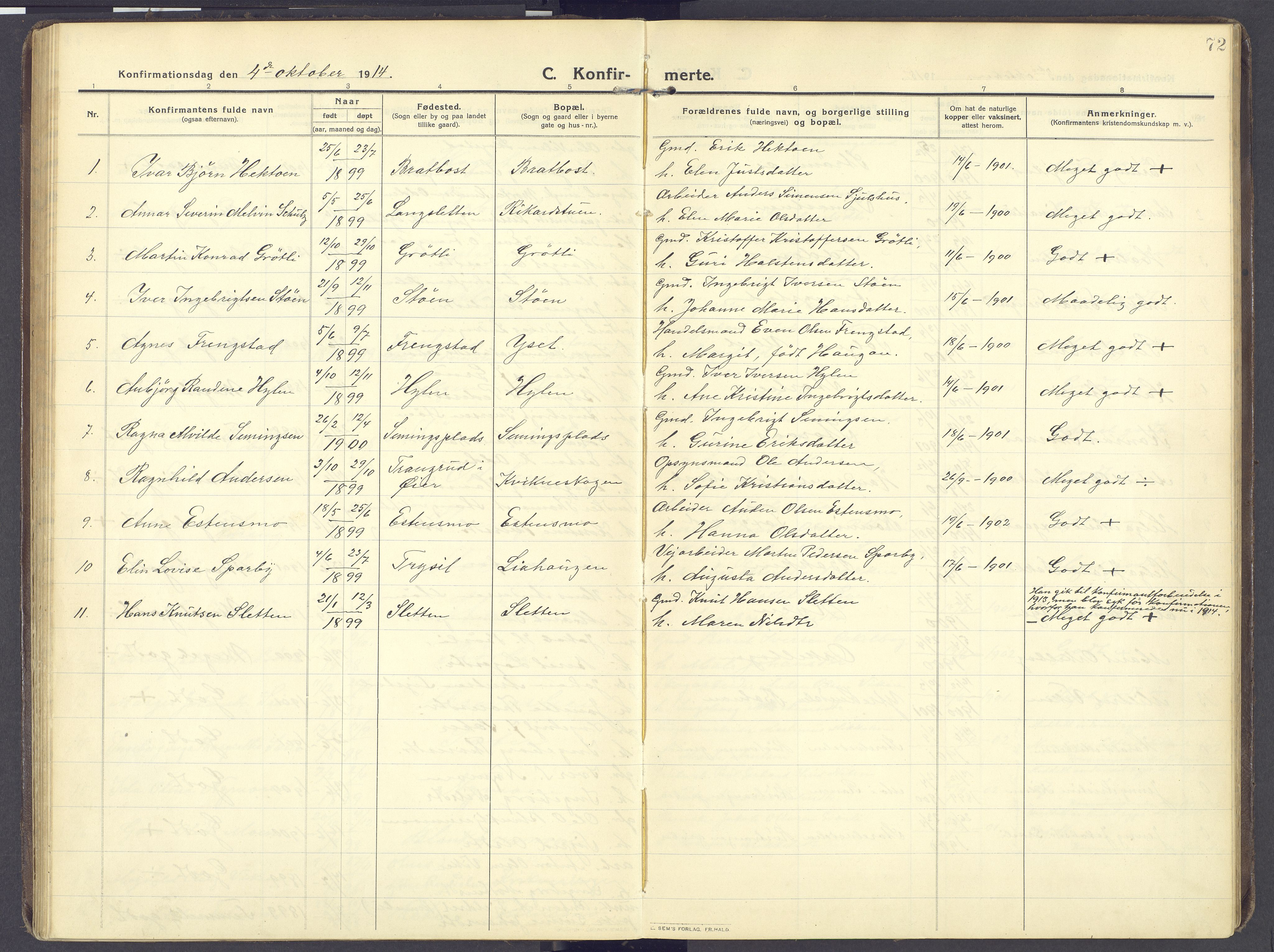 Kvikne prestekontor, AV/SAH-PREST-064/H/Ha/Haa/L0009: Parish register (official) no. 9, 1911-1942, p. 72