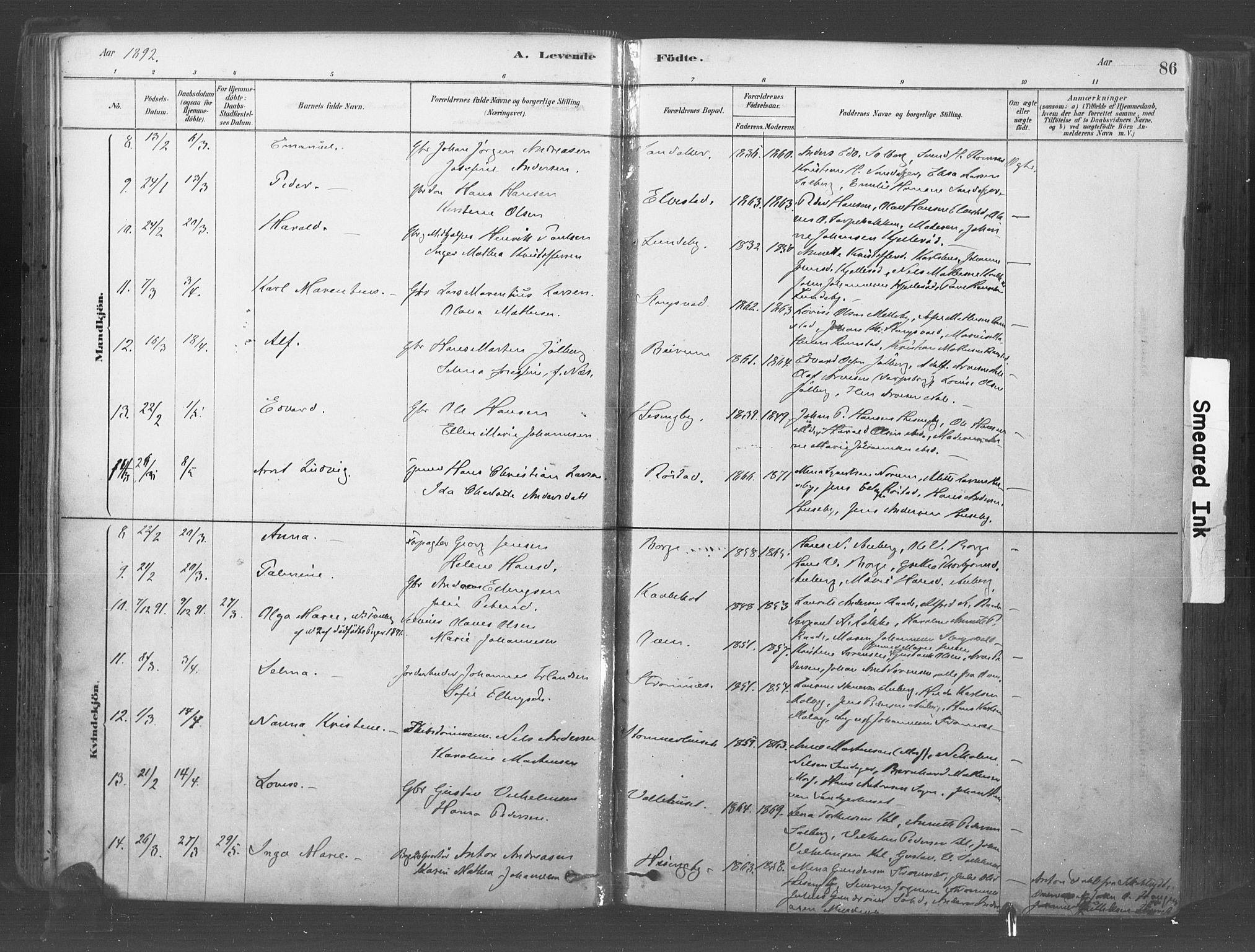 Råde prestekontor kirkebøker, AV/SAO-A-2009/F/Fa/L0007: Parish register (official) no. 7, 1878-1902, p. 86