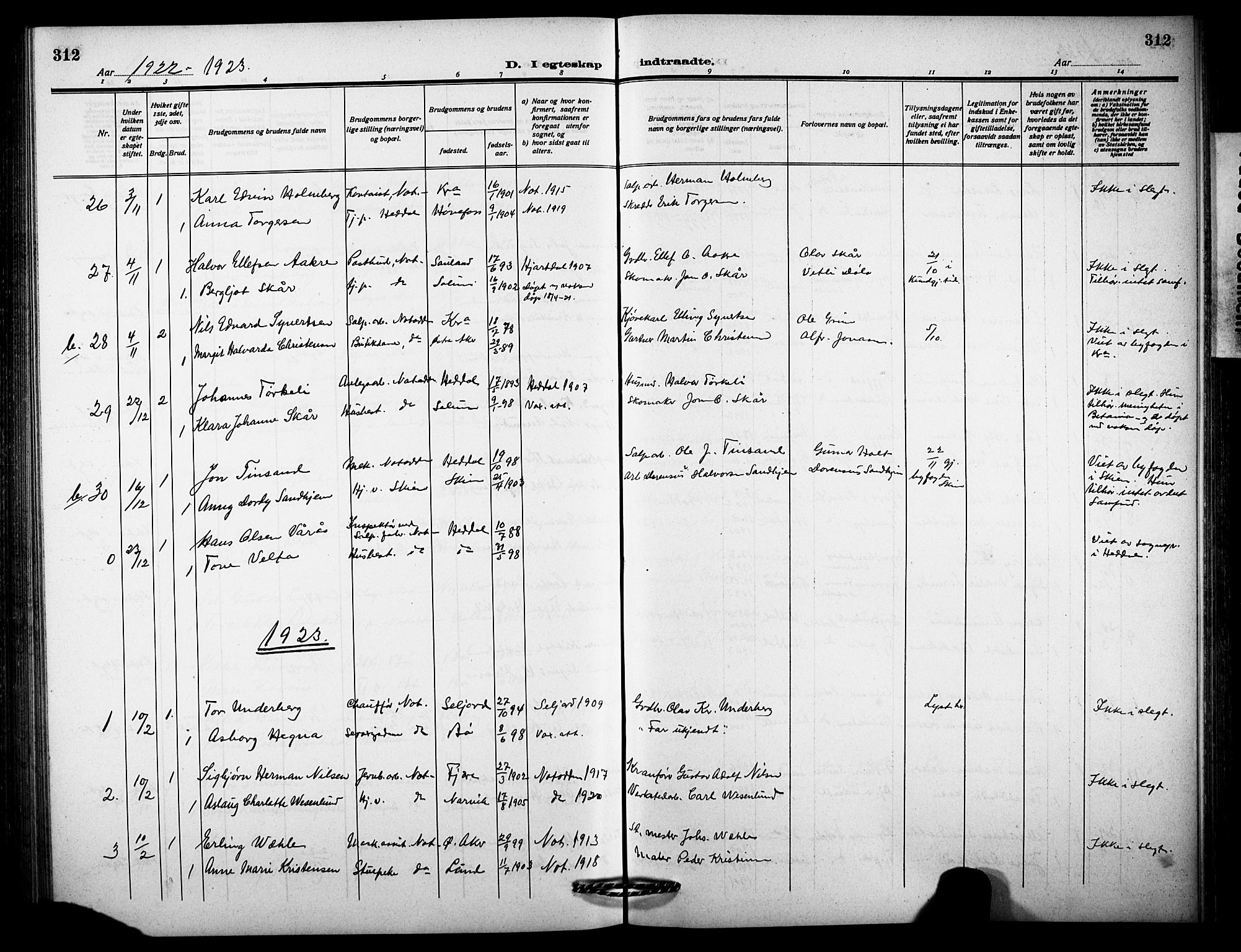 Notodden kirkebøker, AV/SAKO-A-290/G/Ga/L0001: Parish register (copy) no. 1, 1912-1923, p. 312