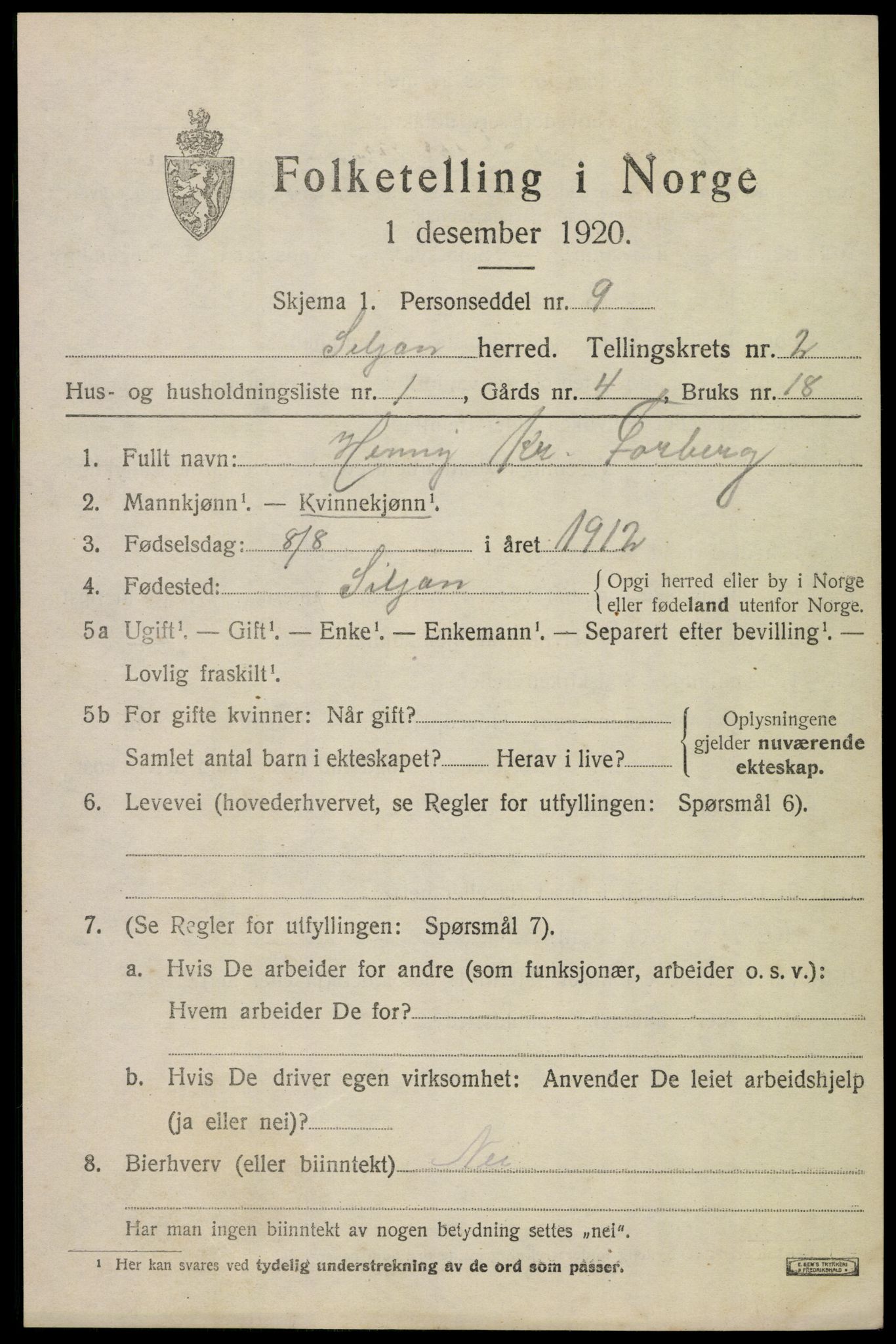 SAKO, 1920 census for Siljan, 1920, p. 945