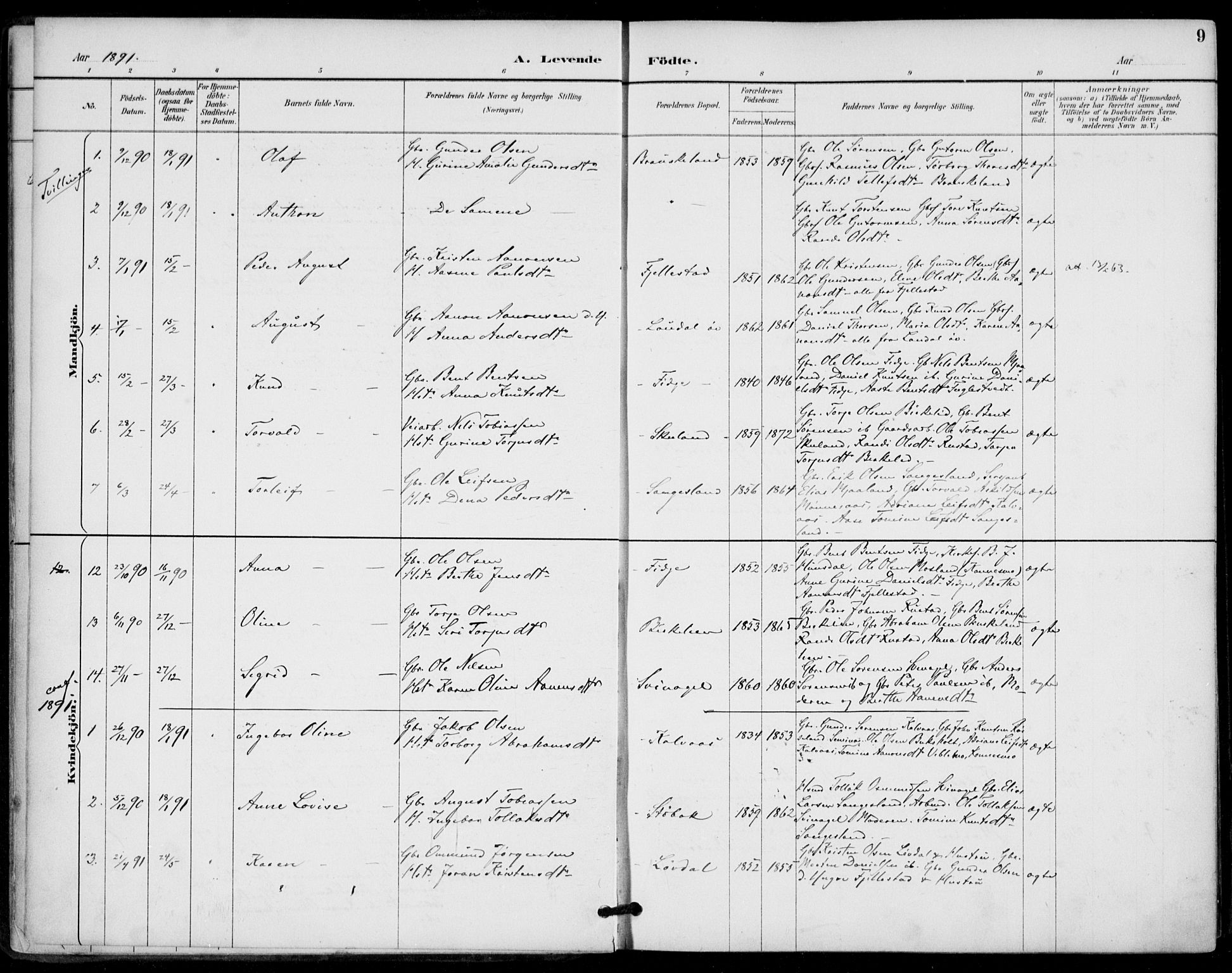Holum sokneprestkontor, SAK/1111-0022/F/Fa/Fab/L0007: Parish register (official) no. A 7, 1887-1912, p. 9