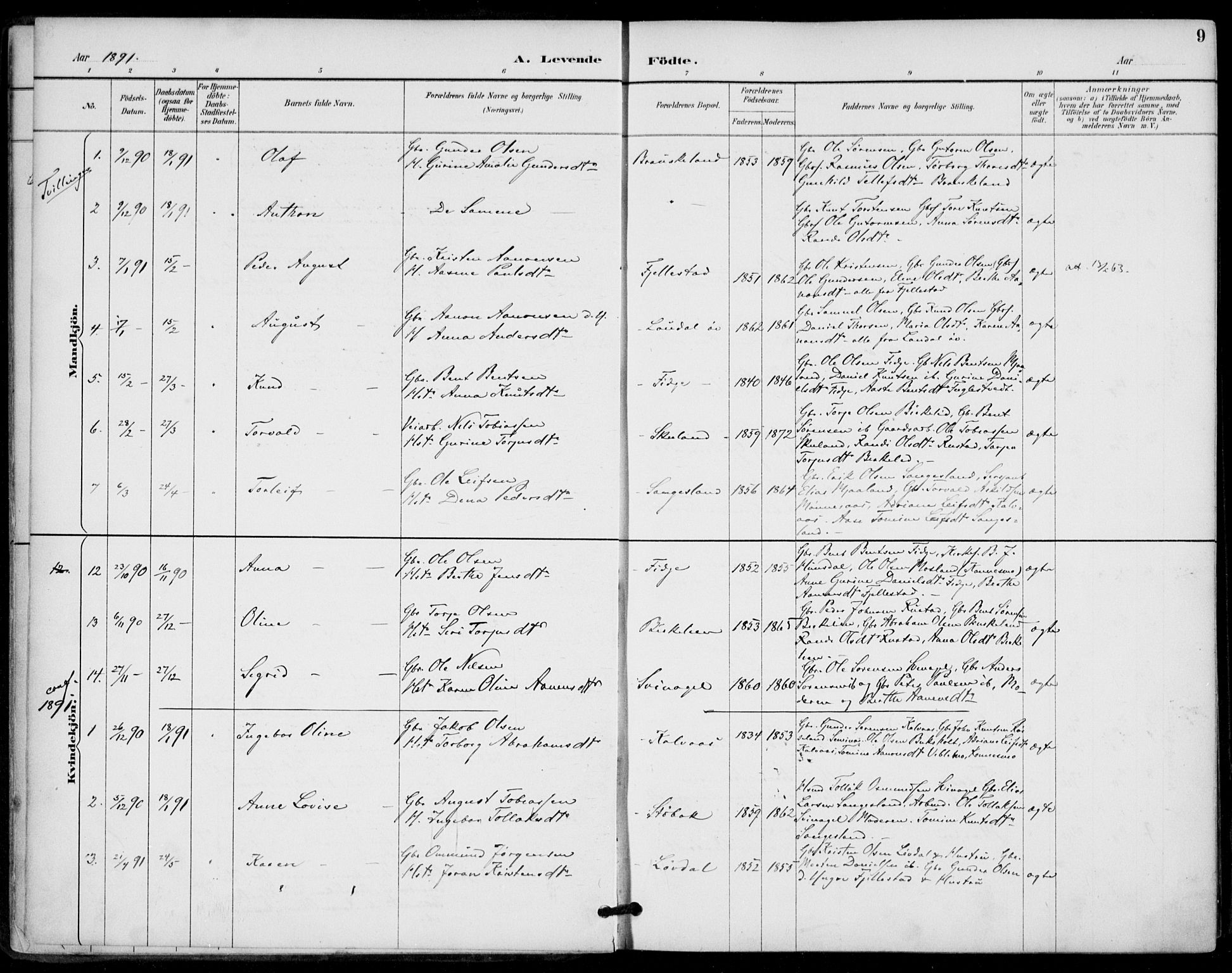 Holum sokneprestkontor, AV/SAK-1111-0022/F/Fa/Fab/L0007: Parish register (official) no. A 7, 1887-1912, p. 9