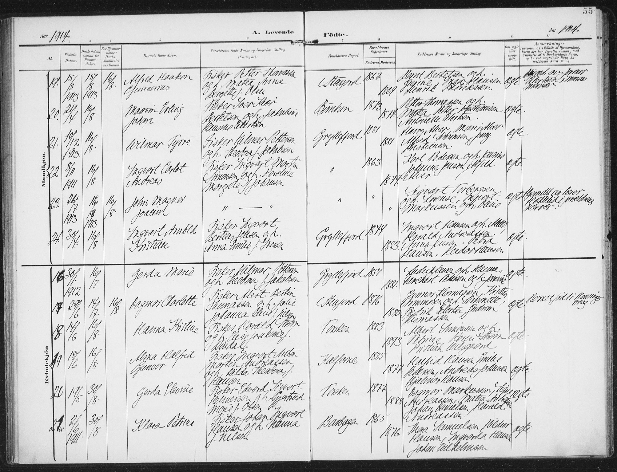 Berg sokneprestkontor, AV/SATØ-S-1318/G/Ga/Gaa/L0008kirke: Parish register (official) no. 8, 1904-1916, p. 55