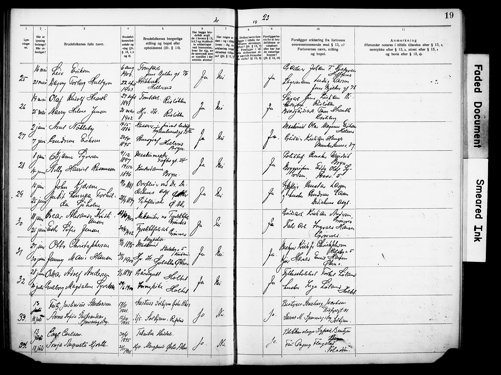 Østre Aker prestekontor Kirkebøker, AV/SAO-A-10840/H/Ha/L0007: Banns register no. I 7, 1919-1933, p. 19