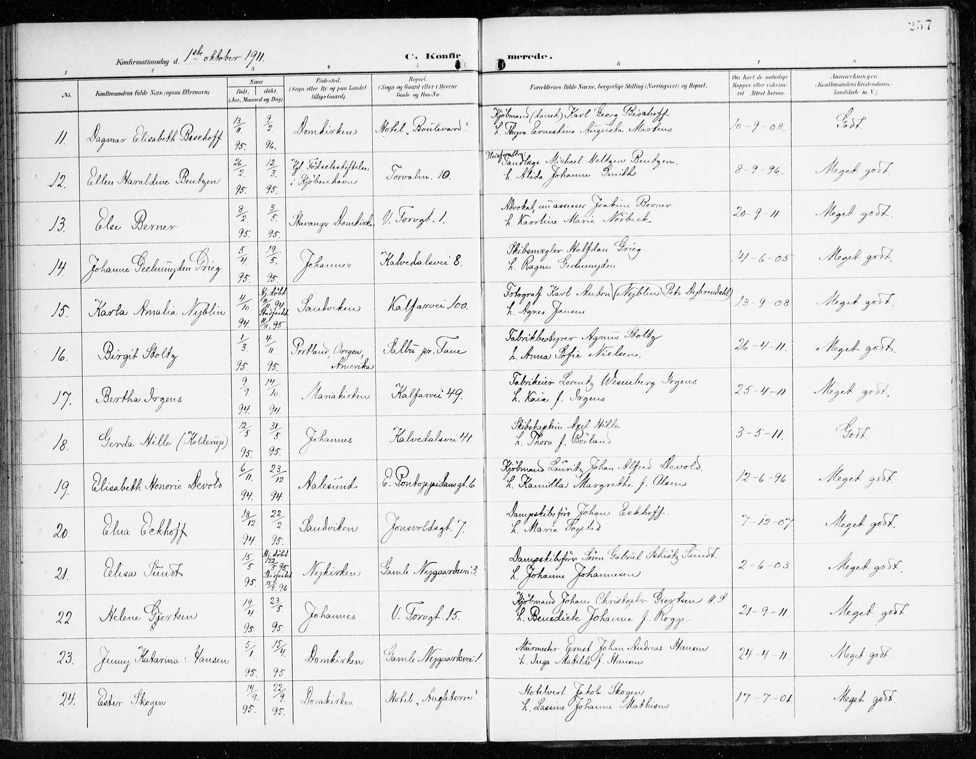 Domkirken sokneprestembete, SAB/A-74801/H/Haa/L0031: Parish register (official) no. C 6, 1898-1915, p. 257