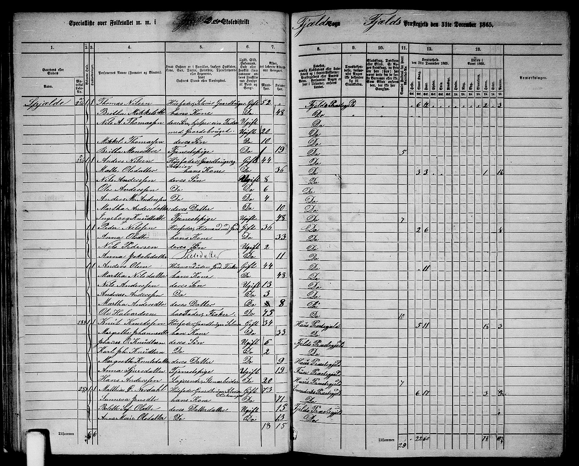 RA, 1865 census for Fjell, 1865, p. 30