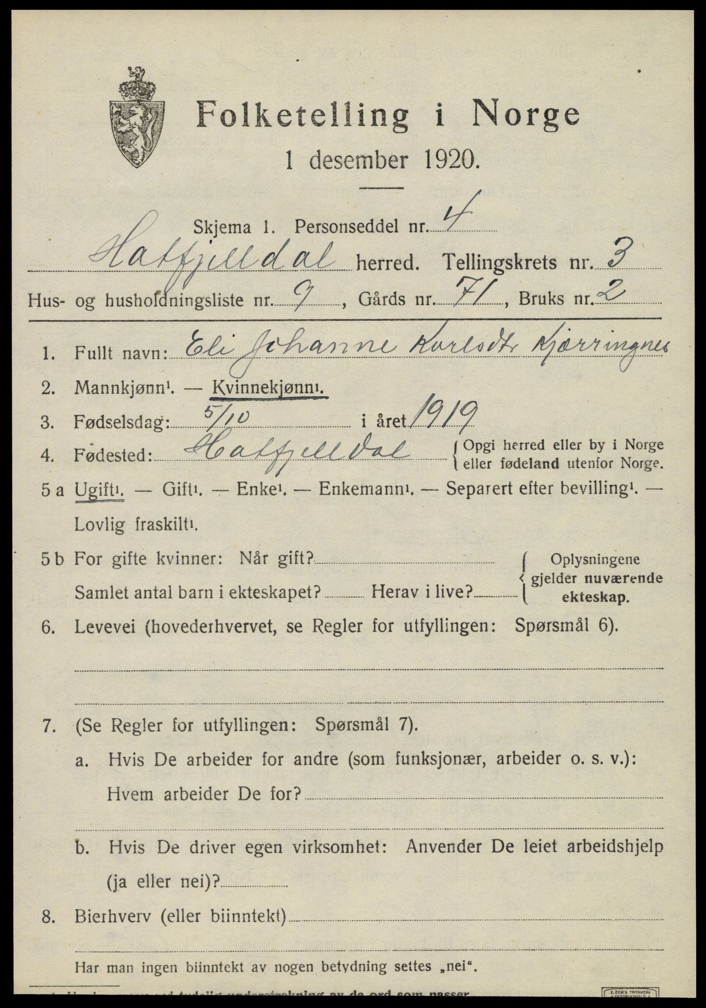 SAT, 1920 census for Hattfjelldal, 1920, p. 930