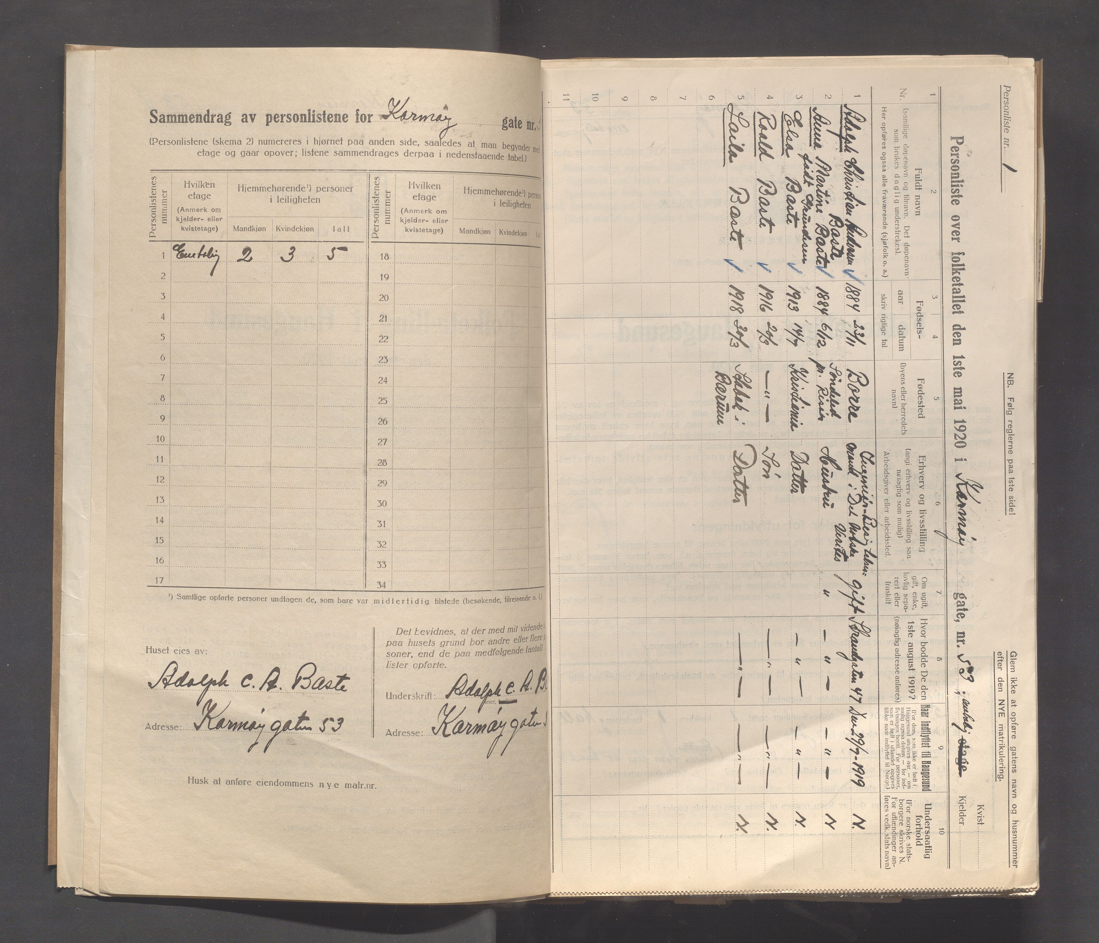 IKAR, Local census 1.5.1920 for Haugesund, 1920, p. 2468