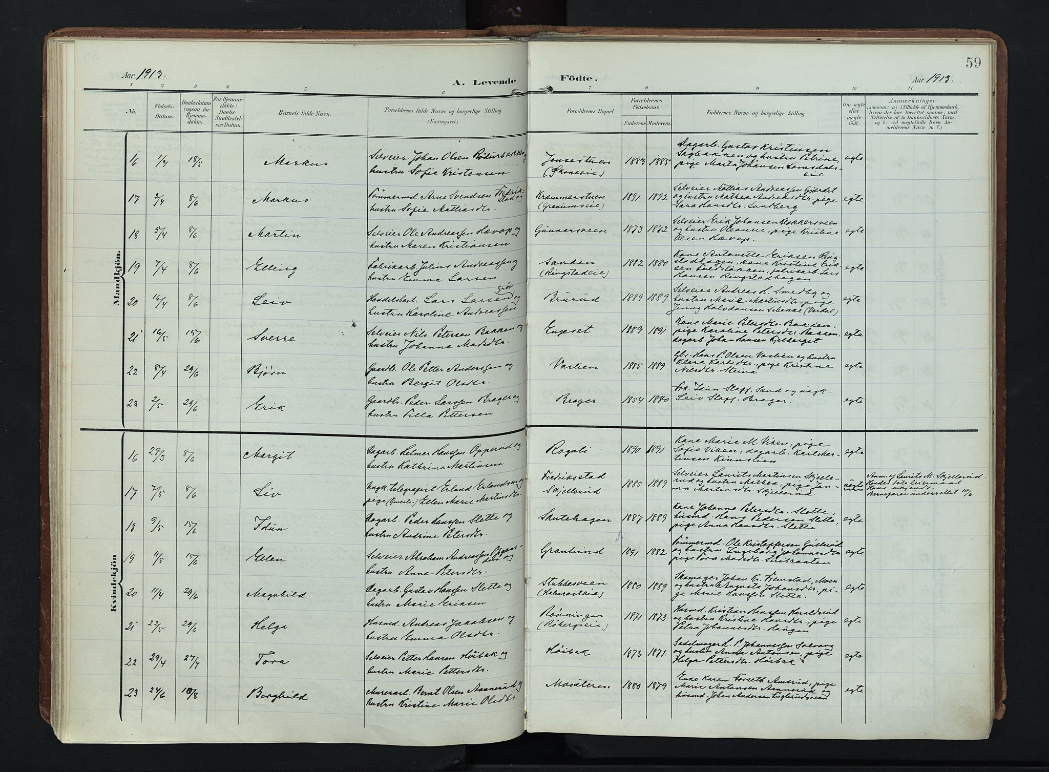 Søndre Land prestekontor, AV/SAH-PREST-122/K/L0007: Parish register (official) no. 7, 1905-1914, p. 59