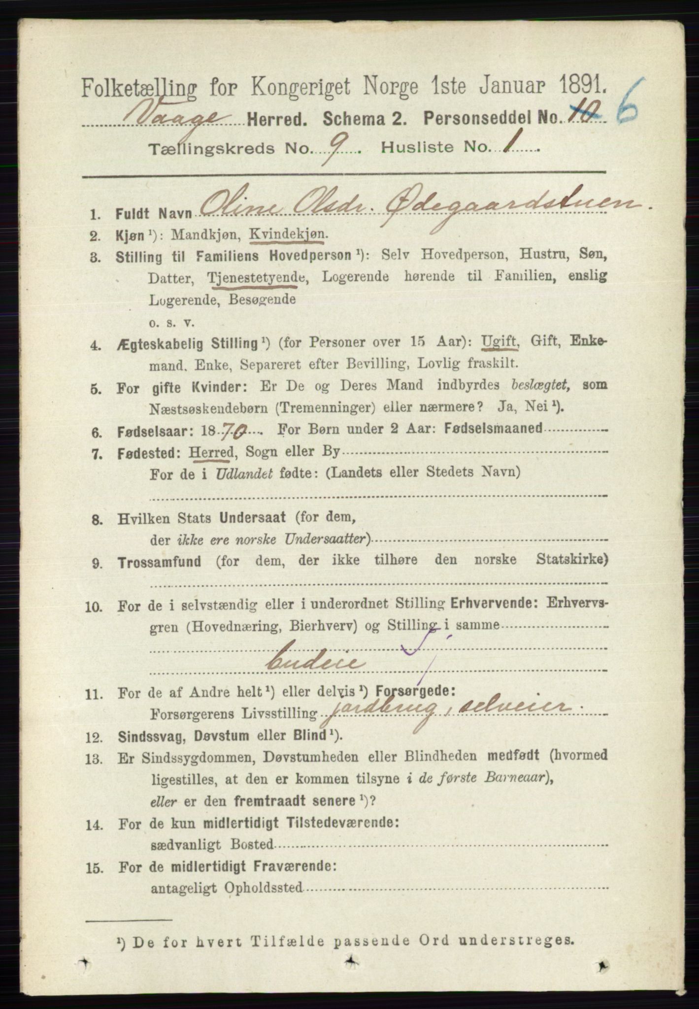 RA, 1891 census for 0515 Vågå, 1891, p. 5488