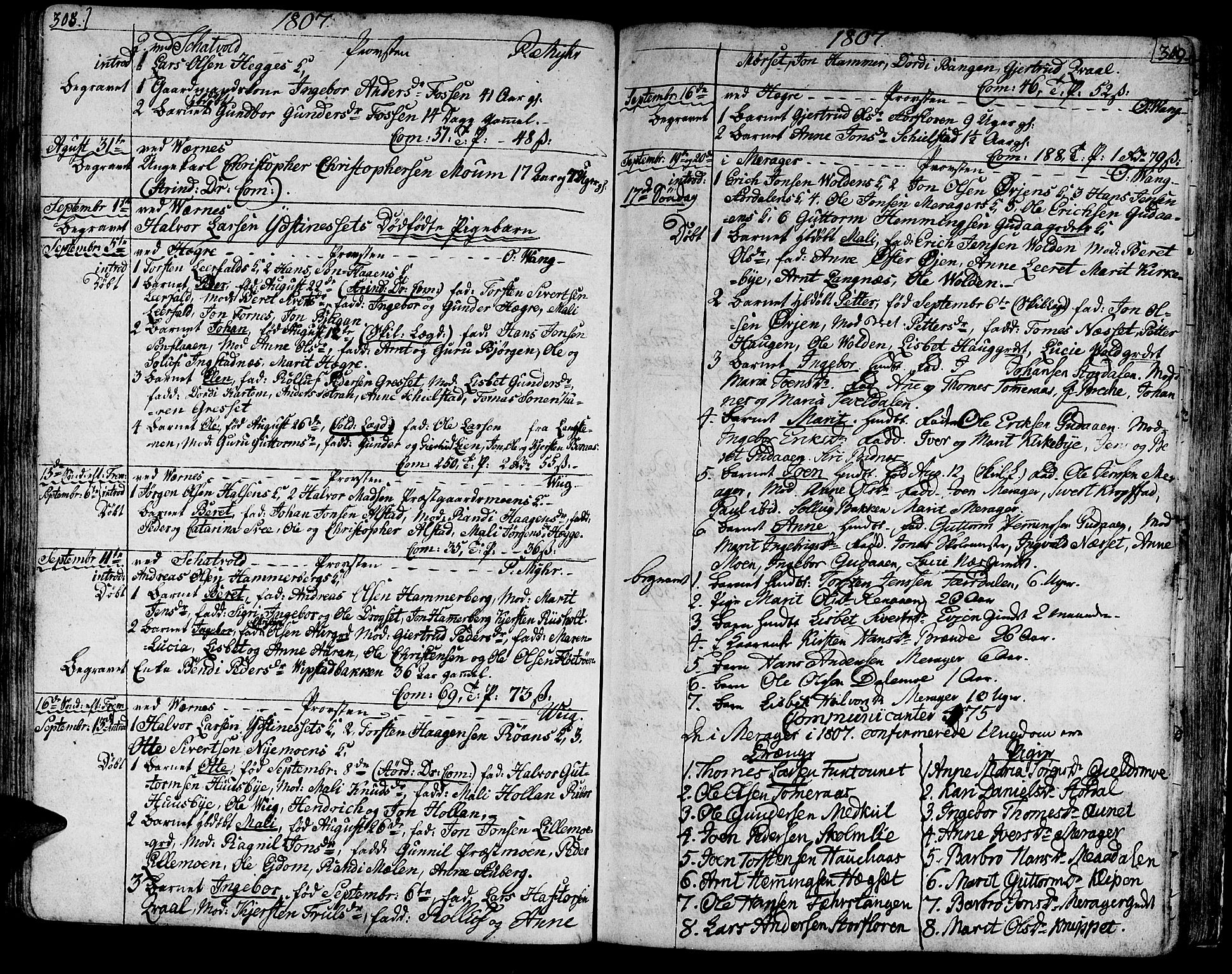 Ministerialprotokoller, klokkerbøker og fødselsregistre - Nord-Trøndelag, SAT/A-1458/709/L0060: Parish register (official) no. 709A07, 1797-1815, p. 308-309