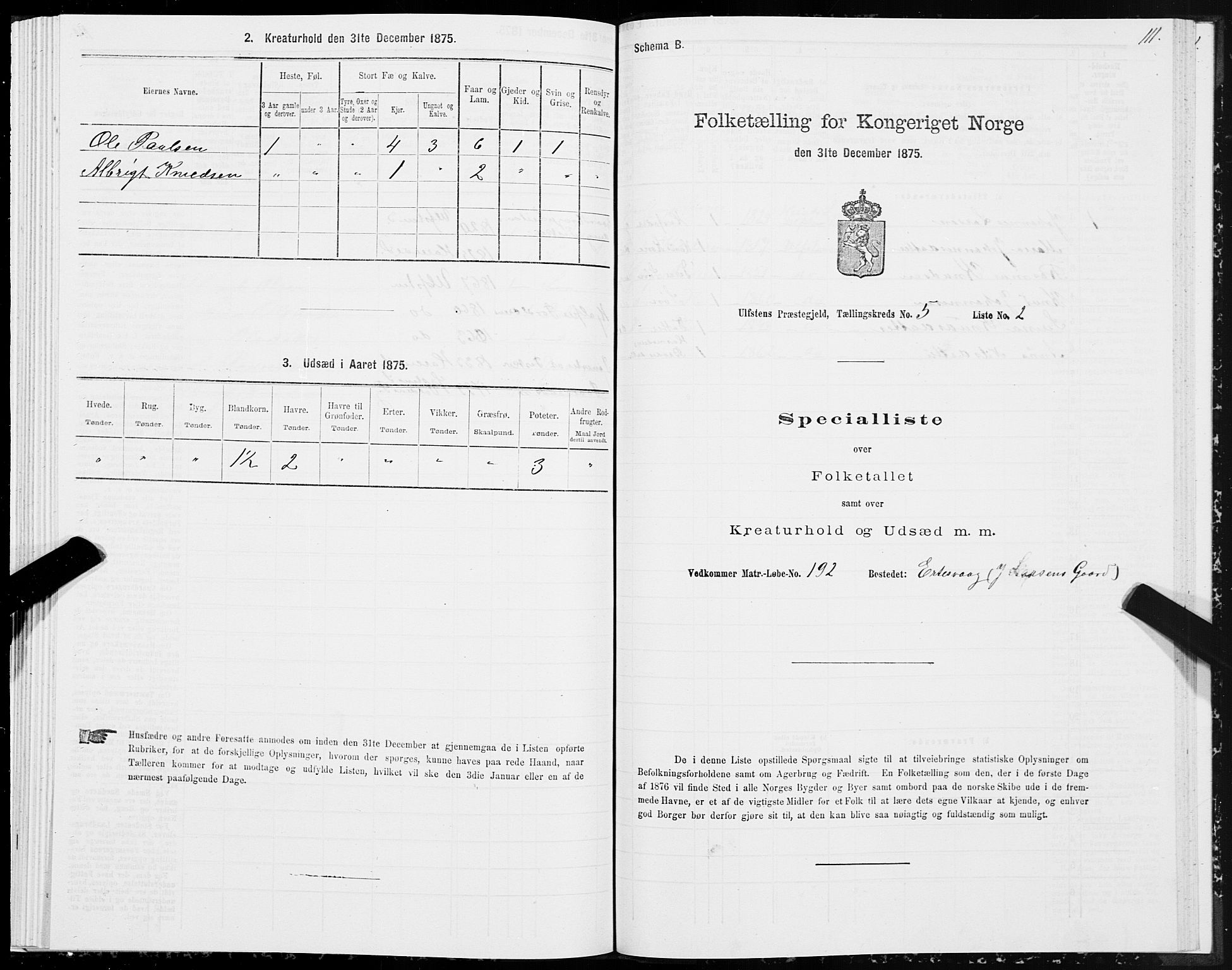 SAT, 1875 census for 1516P Ulstein, 1875, p. 2111