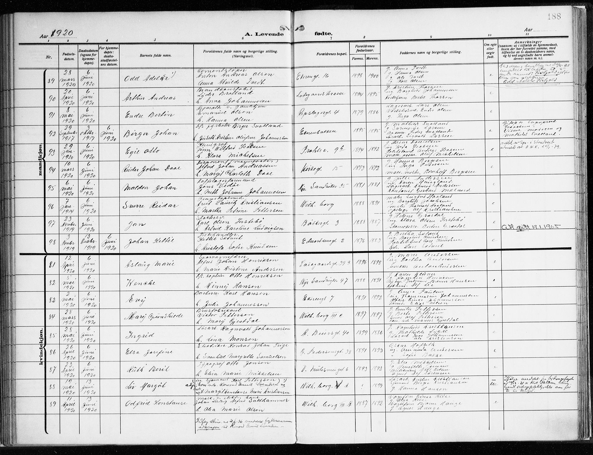 Sandviken Sokneprestembete, AV/SAB-A-77601/H/Ha/L0007: Parish register (official) no. B 4, 1912-1924, p. 188