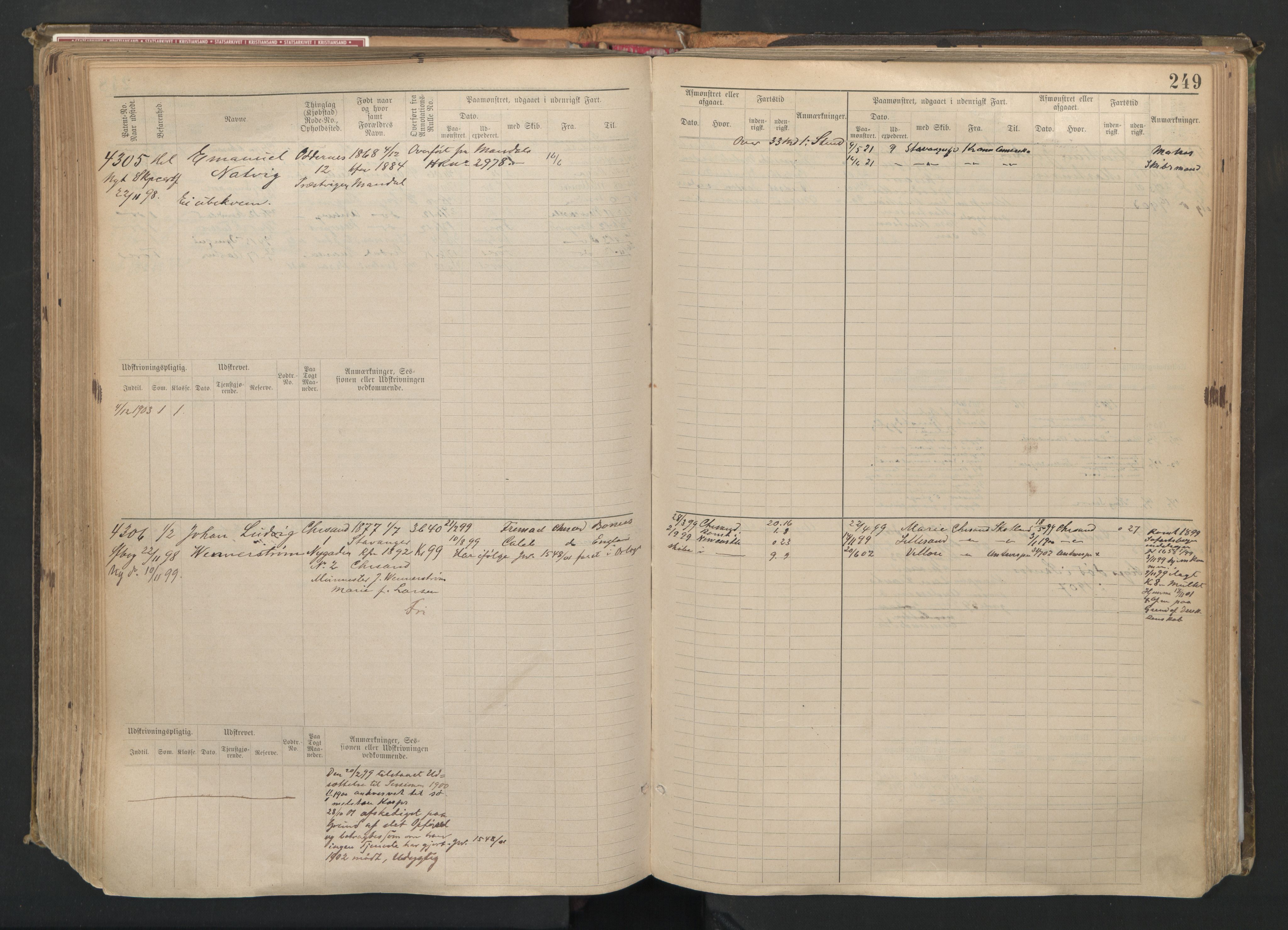 Kristiansand mønstringskrets, AV/SAK-2031-0015/F/Fb/L0008: Hovedrulle nr 3811-4580, I-15, 1893-1940, p. 255