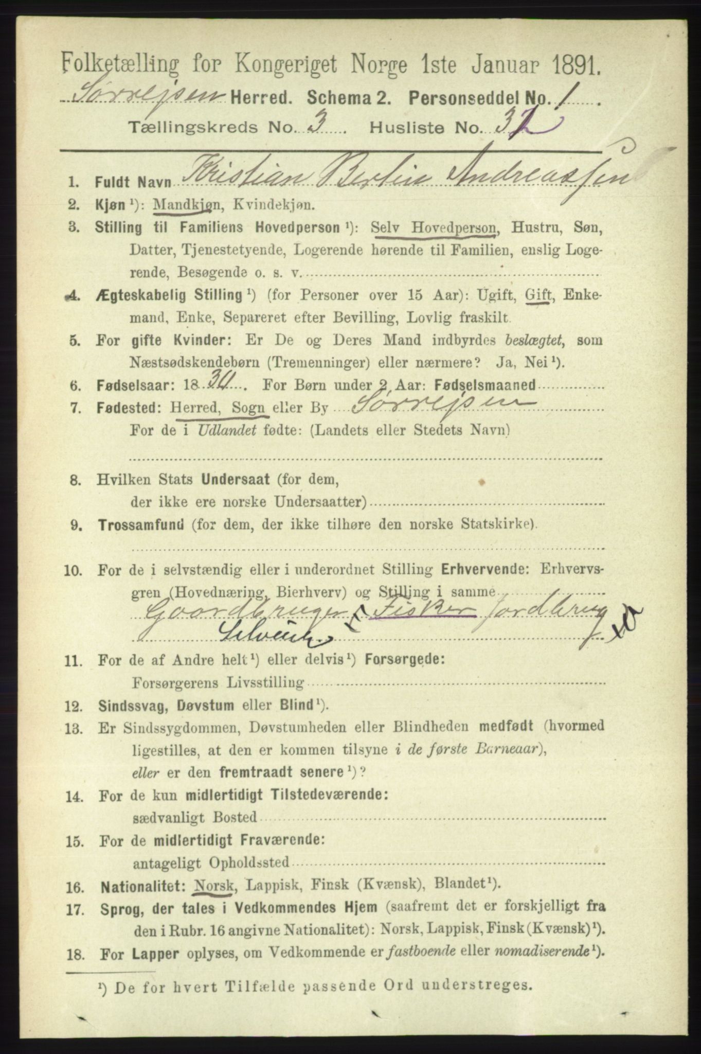 RA, 1891 census for 1925 Sørreisa, 1891, p. 955