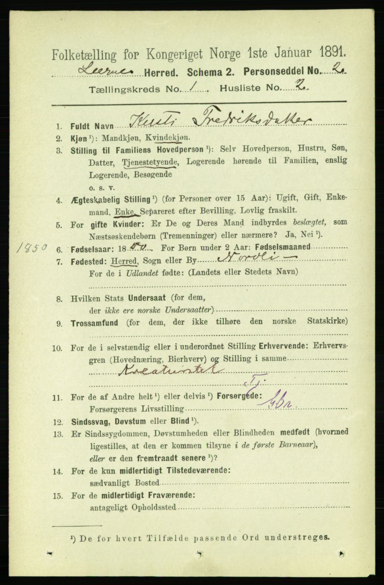 RA, 1891 census for 1737 Lierne, 1891, p. 75