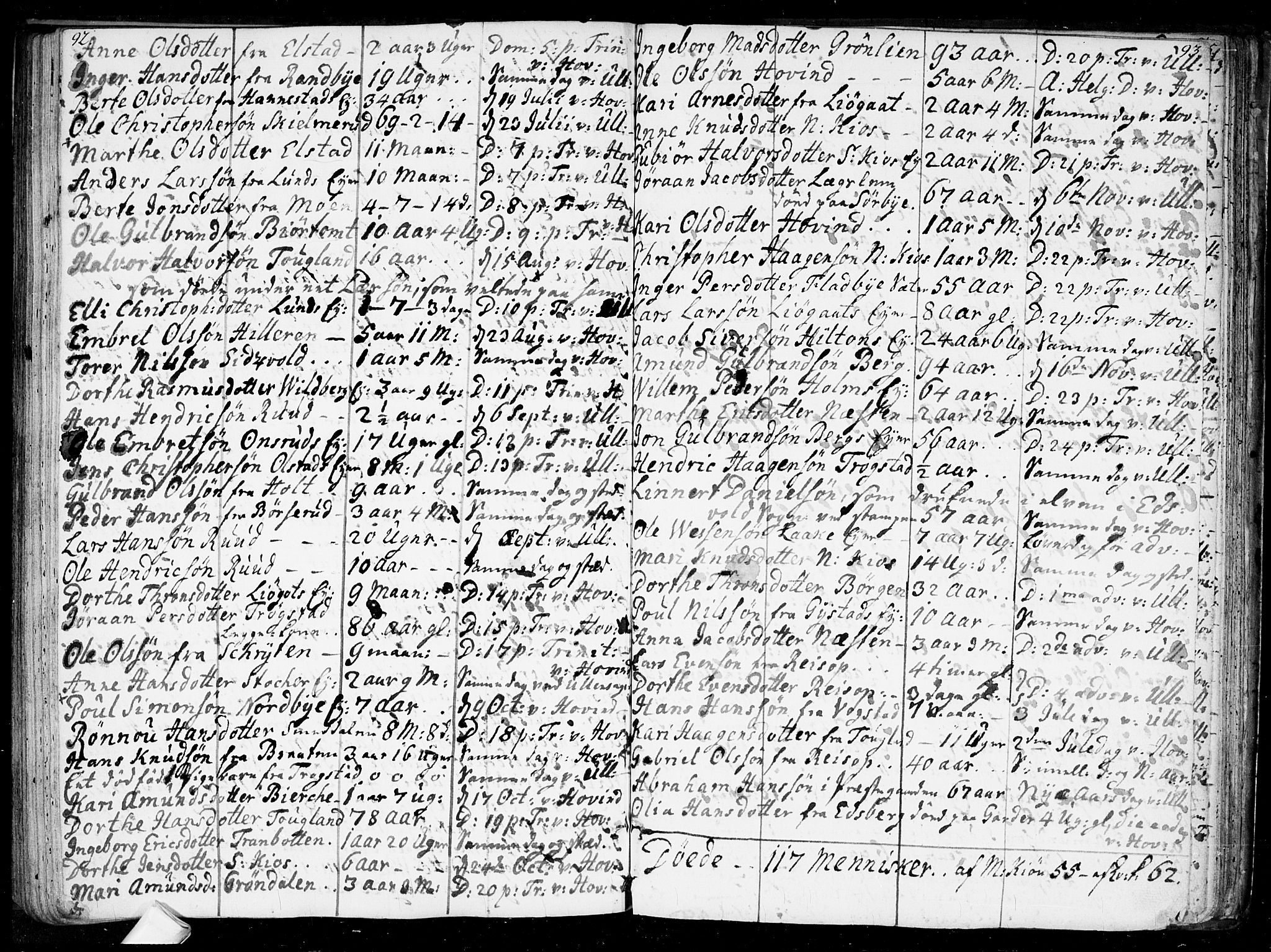 Ullensaker prestekontor Kirkebøker, SAO/A-10236a/F/Fa/L0010: Parish register (official) no. I 10, 1733-1776, p. 92-93