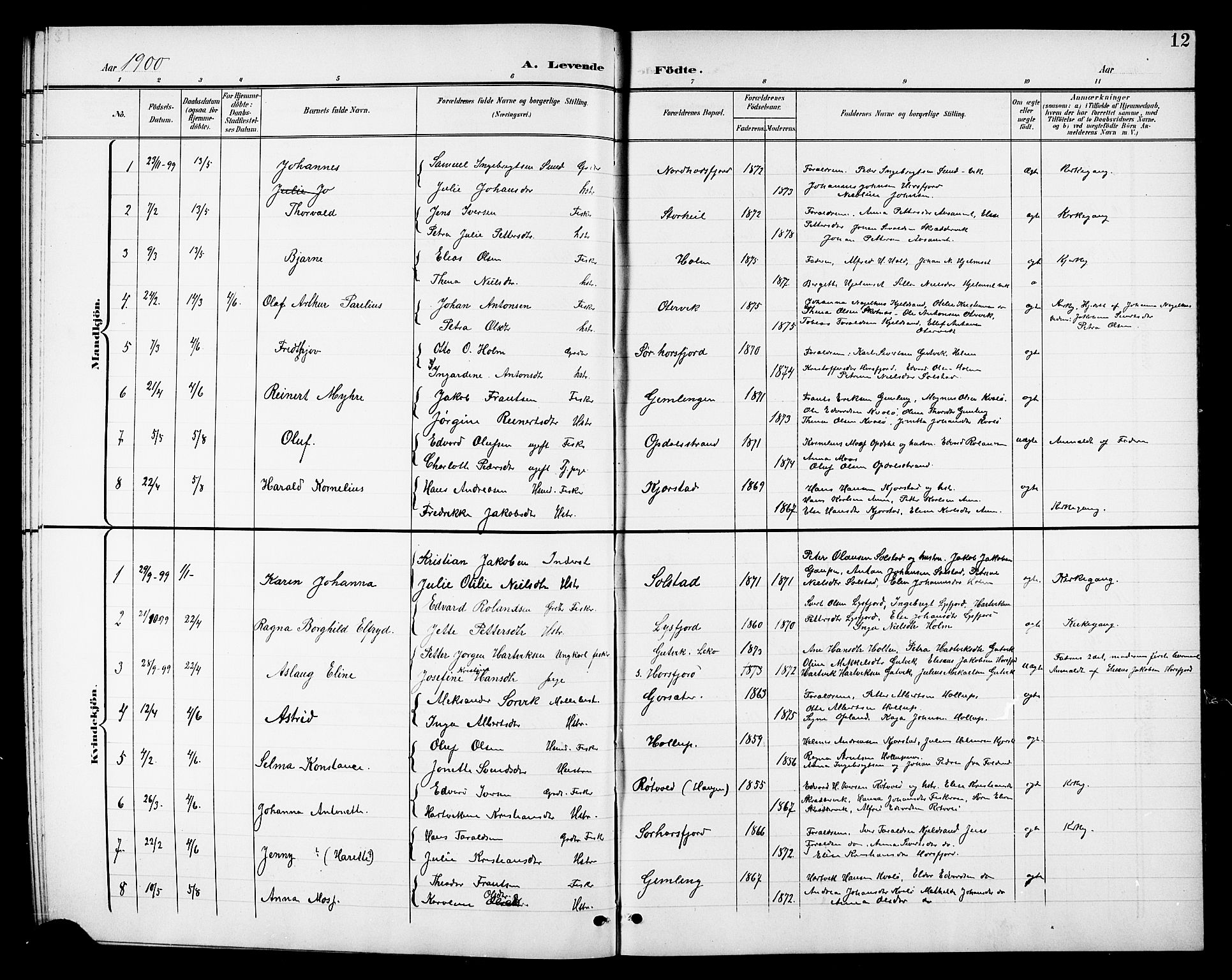 Ministerialprotokoller, klokkerbøker og fødselsregistre - Nordland, SAT/A-1459/811/L0170: Parish register (copy) no. 811C02, 1896-1908, p. 12