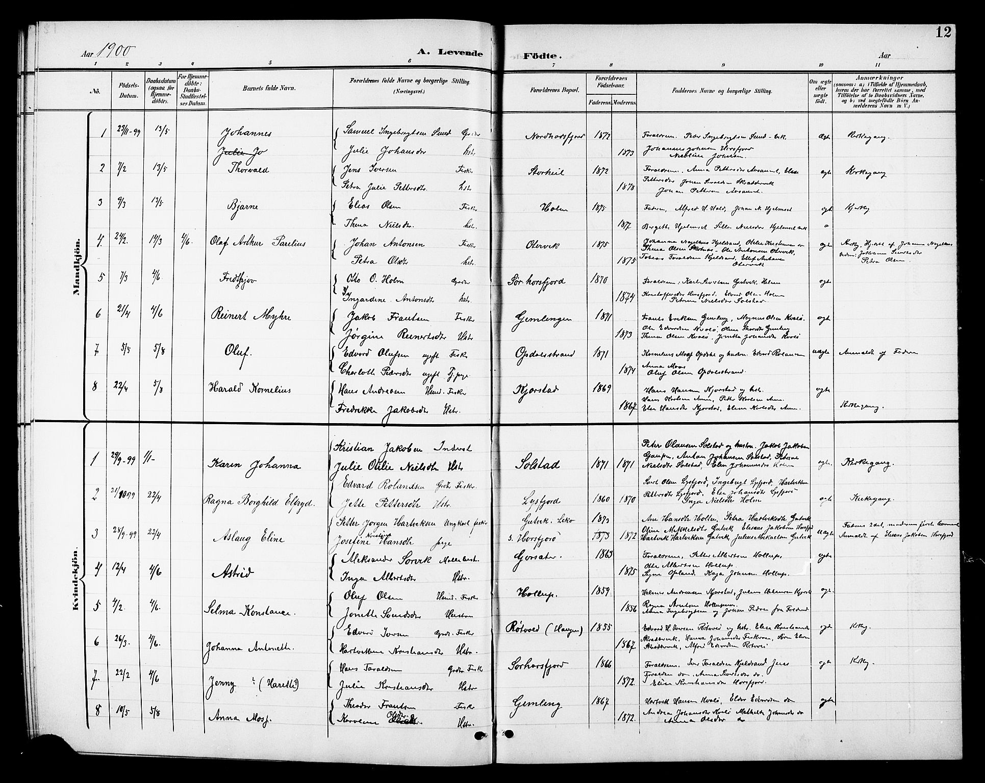 Ministerialprotokoller, klokkerbøker og fødselsregistre - Nordland, AV/SAT-A-1459/811/L0170: Parish register (copy) no. 811C02, 1896-1908, p. 12