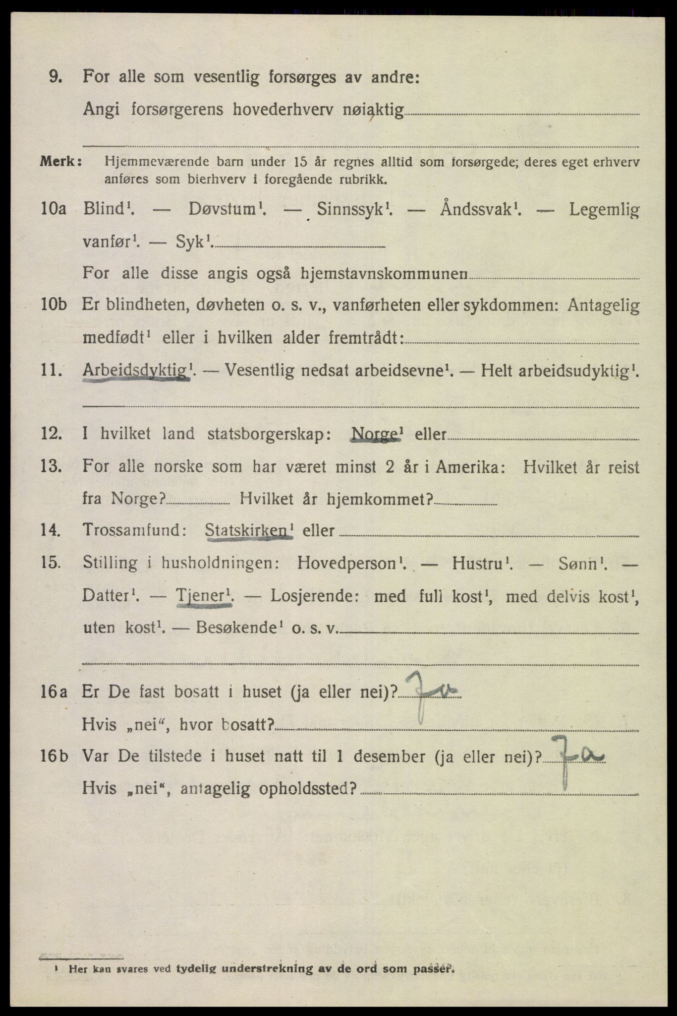 SAK, 1920 census for Bjelland, 1920, p. 2052