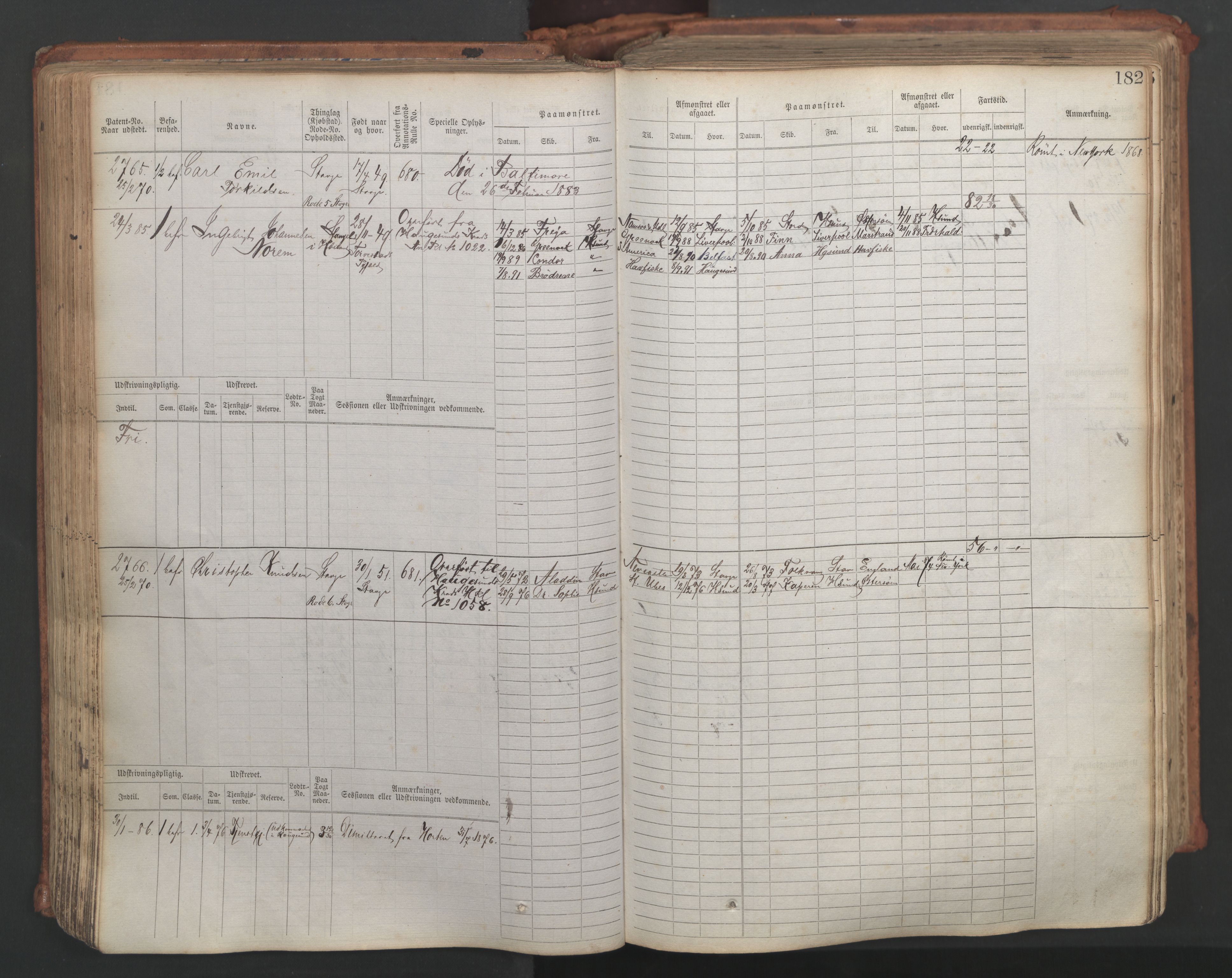 Stavanger sjømannskontor, AV/SAST-A-102006/F/Fb/Fbb/L0007: Sjøfartshovedrulle, patentnr. 2403-3604, 1869-1880, p. 210