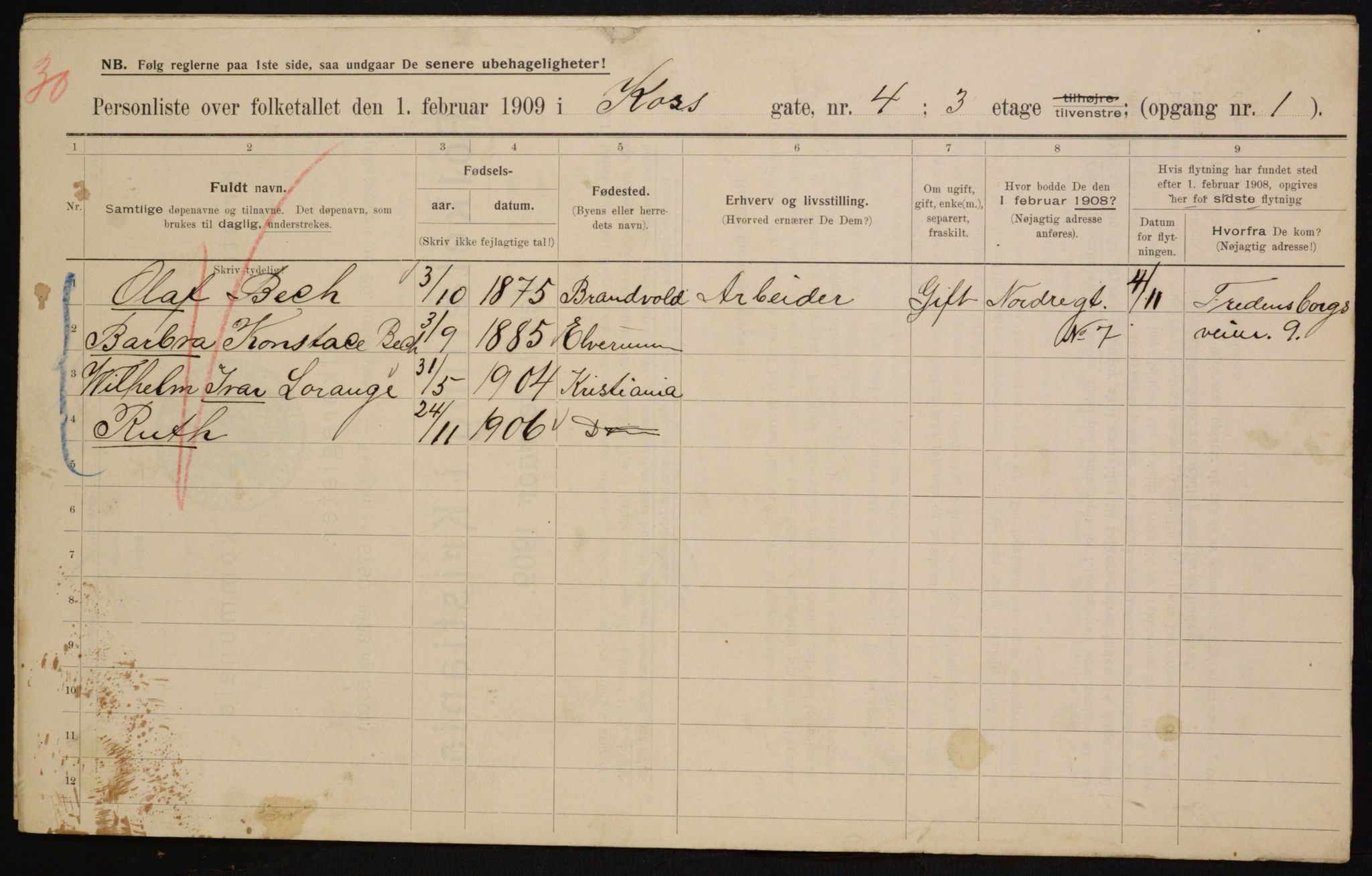 OBA, Municipal Census 1909 for Kristiania, 1909, p. 49032